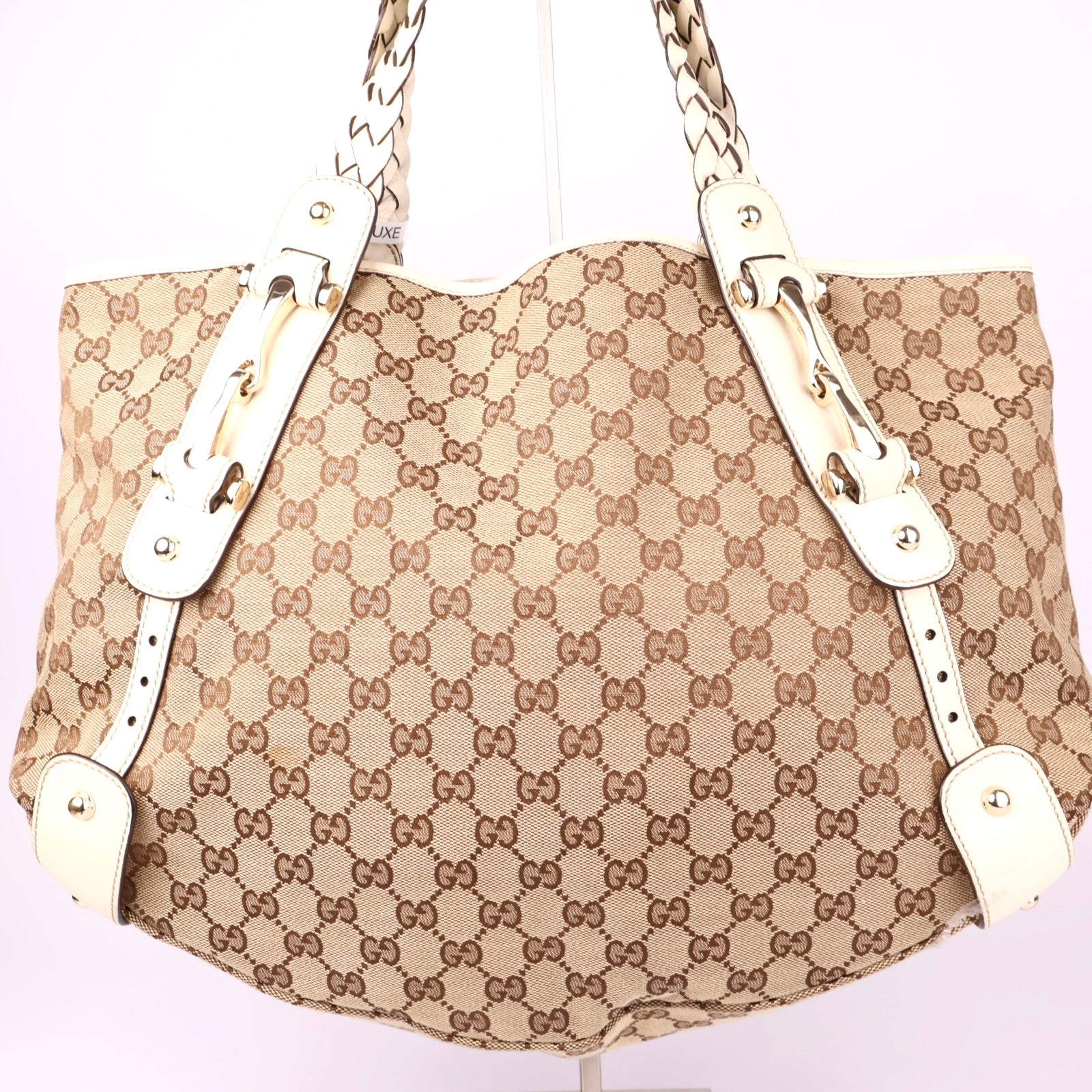 J1015 Gucci GG Canvas Pelham Leather Hobo Handbag- Pre Owned