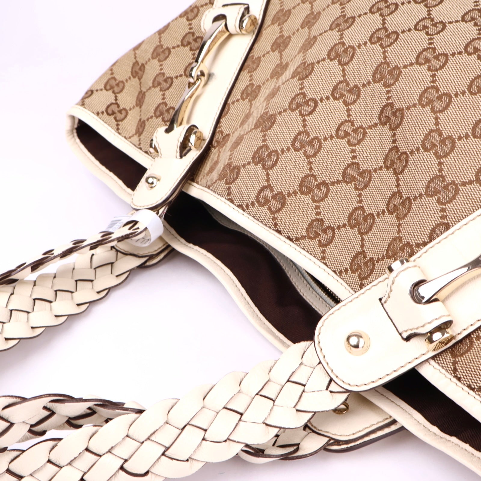 J1015 Gucci GG Canvas Pelham Leather Hobo Handbag- Pre Owned