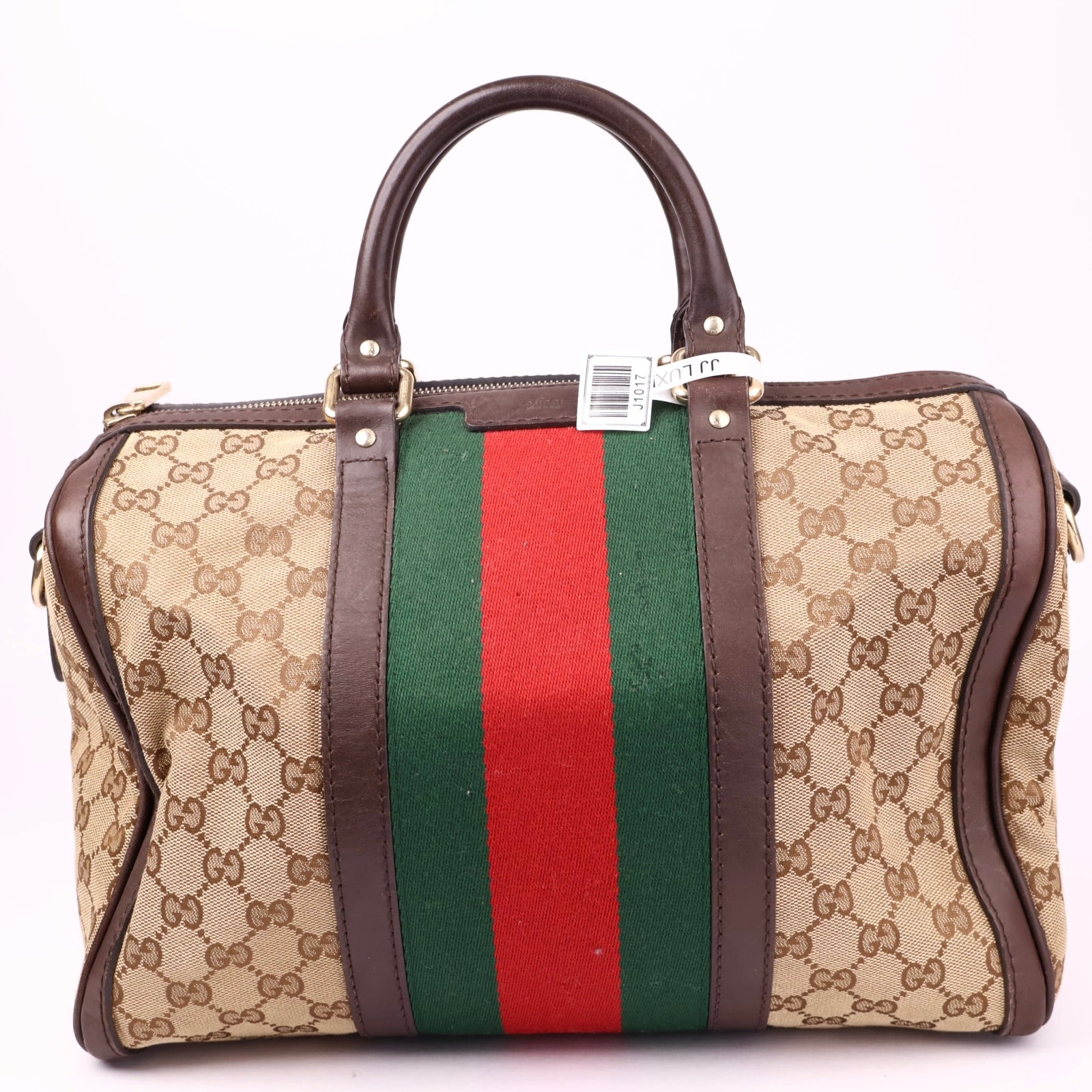 J1017 Gucci Brown Monogram Canvas Boston Bag- Pre Owned