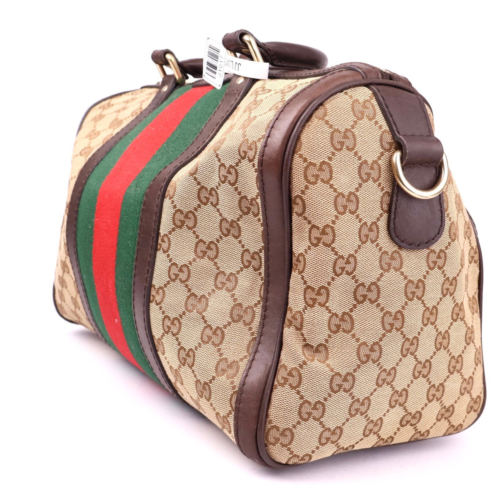 J1017 Gucci Brown Monogram Canvas Boston Bag- Pre Owned