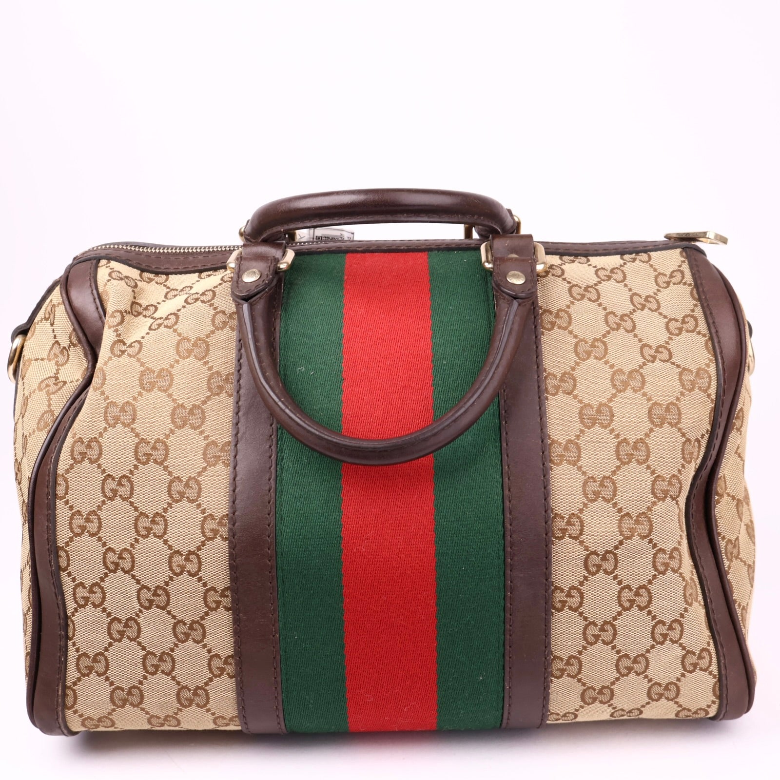 J1017 Gucci Brown Monogram Canvas Boston Bag- Pre Owned