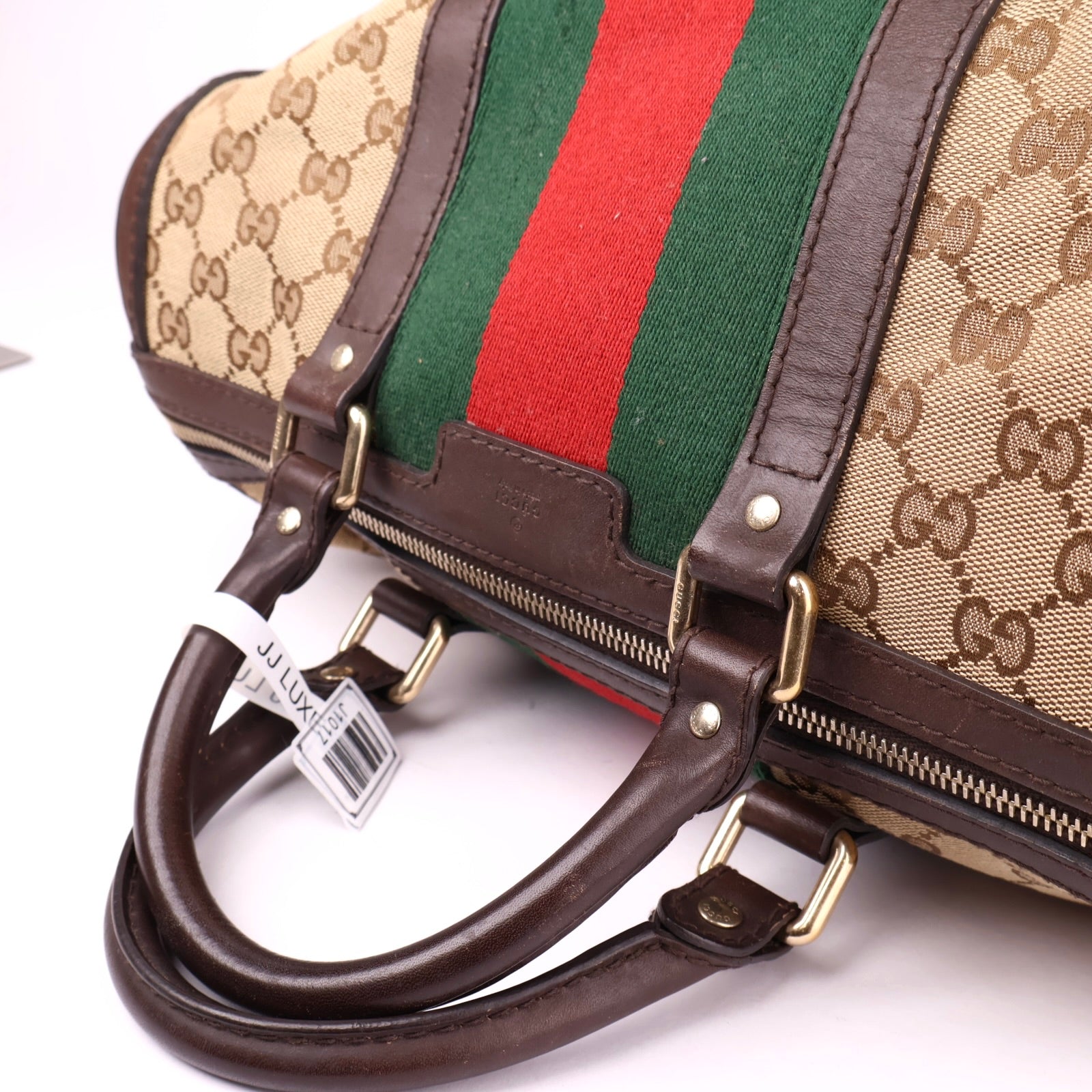 J1017 Gucci Brown Monogram Canvas Boston Bag- Pre Owned