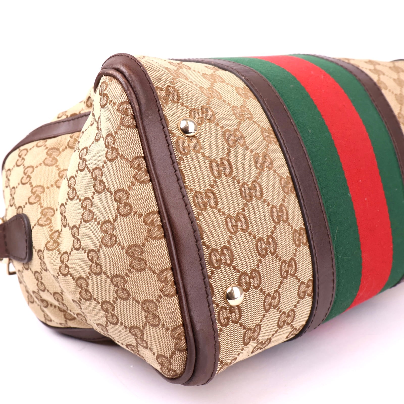 J1017 Gucci Brown Monogram Canvas Boston Bag- Pre Owned