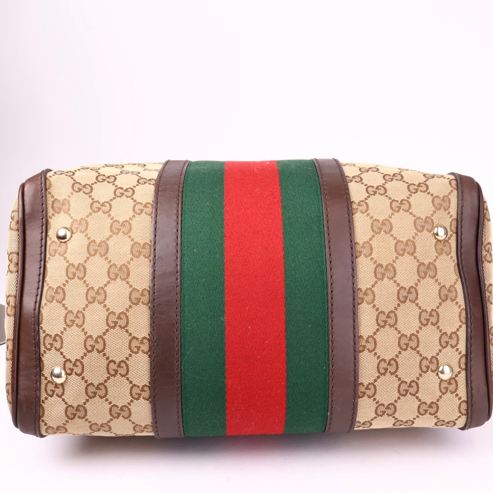 J1017 Gucci Brown Monogram Canvas Boston Bag- Pre Owned