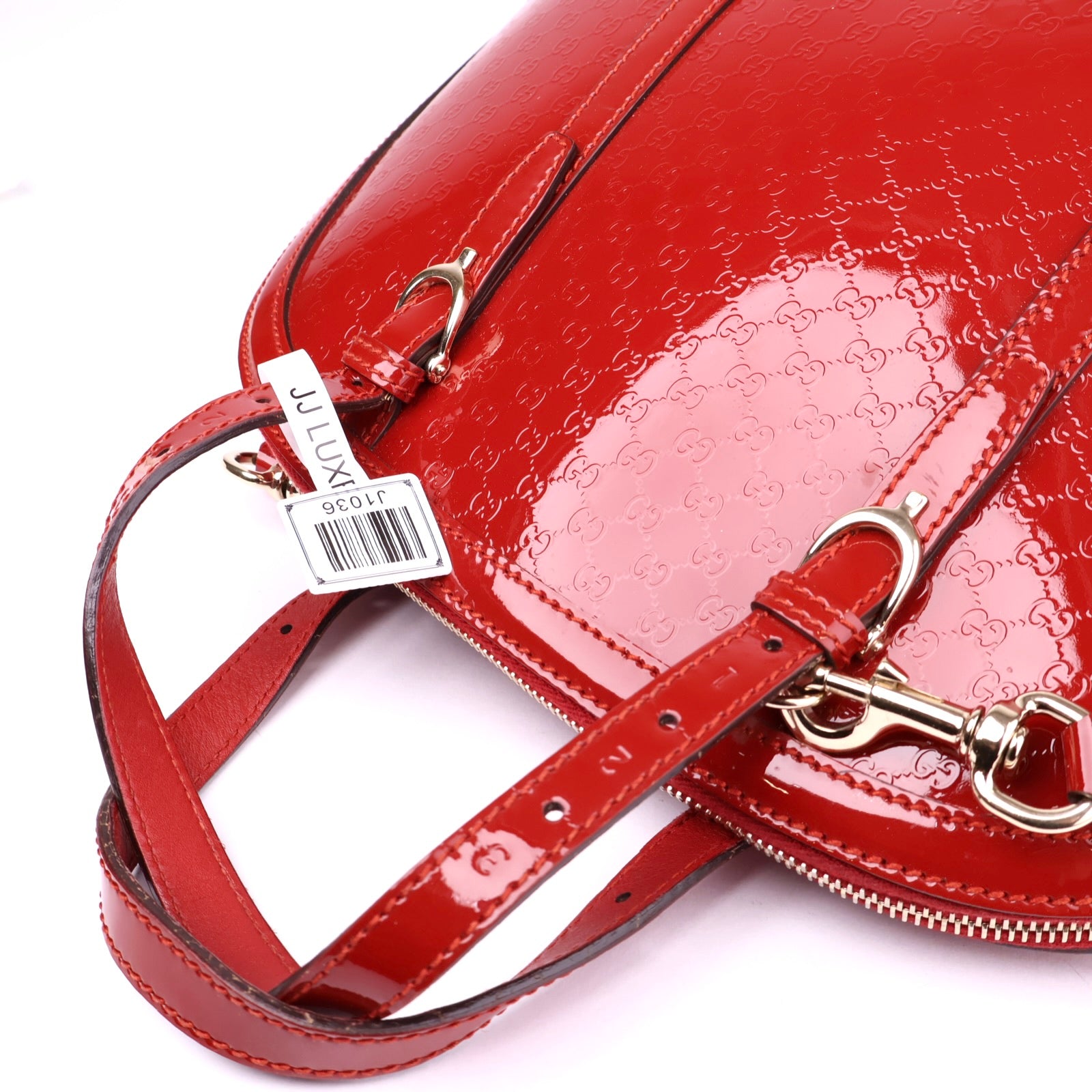 J1036 Gucci Red Patent Micro Guccissima Dome Small Nice Bag- Pre Owned