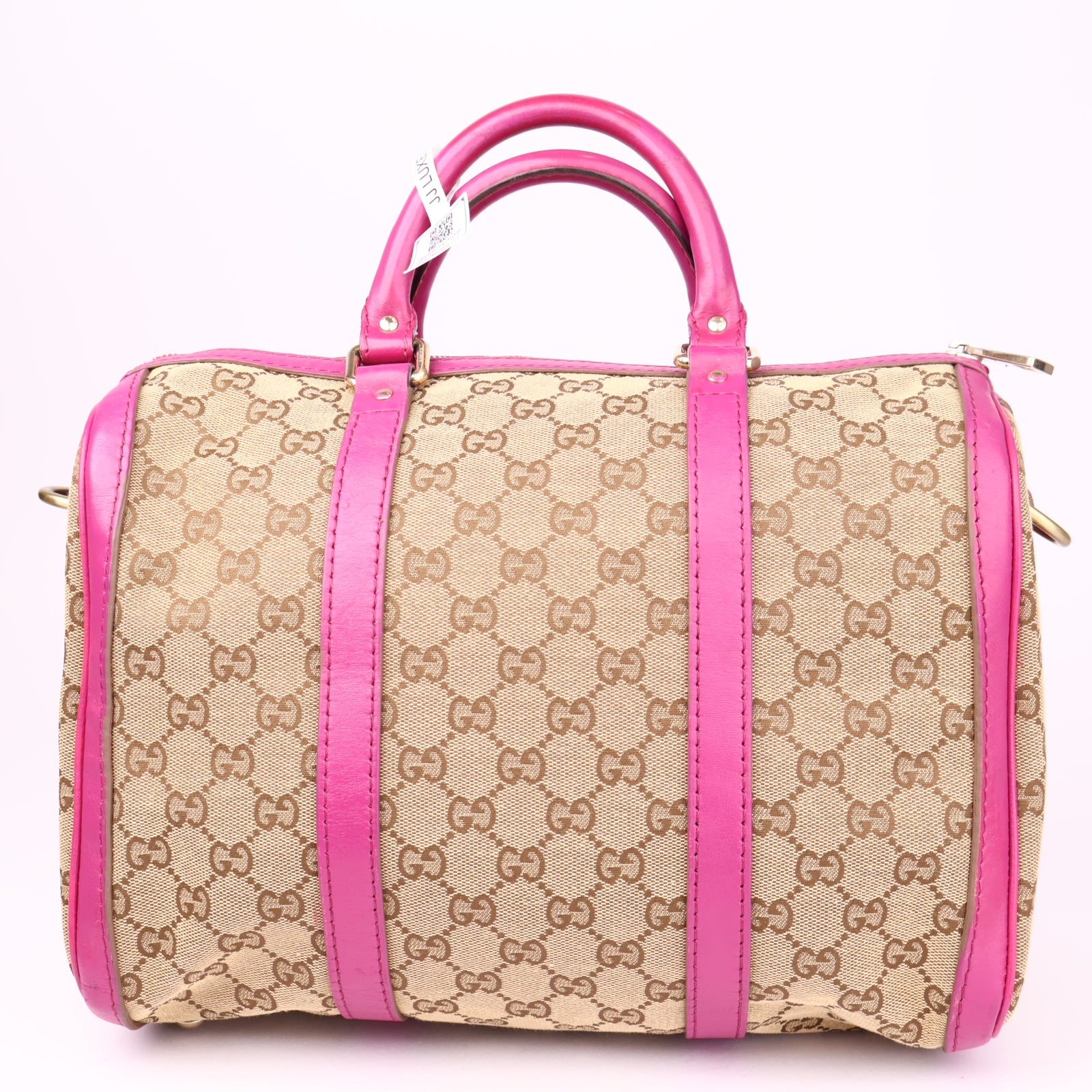 J1020 Gucci Boston Bag in Brown Canvas & Fuschia Leather- Pre Owned