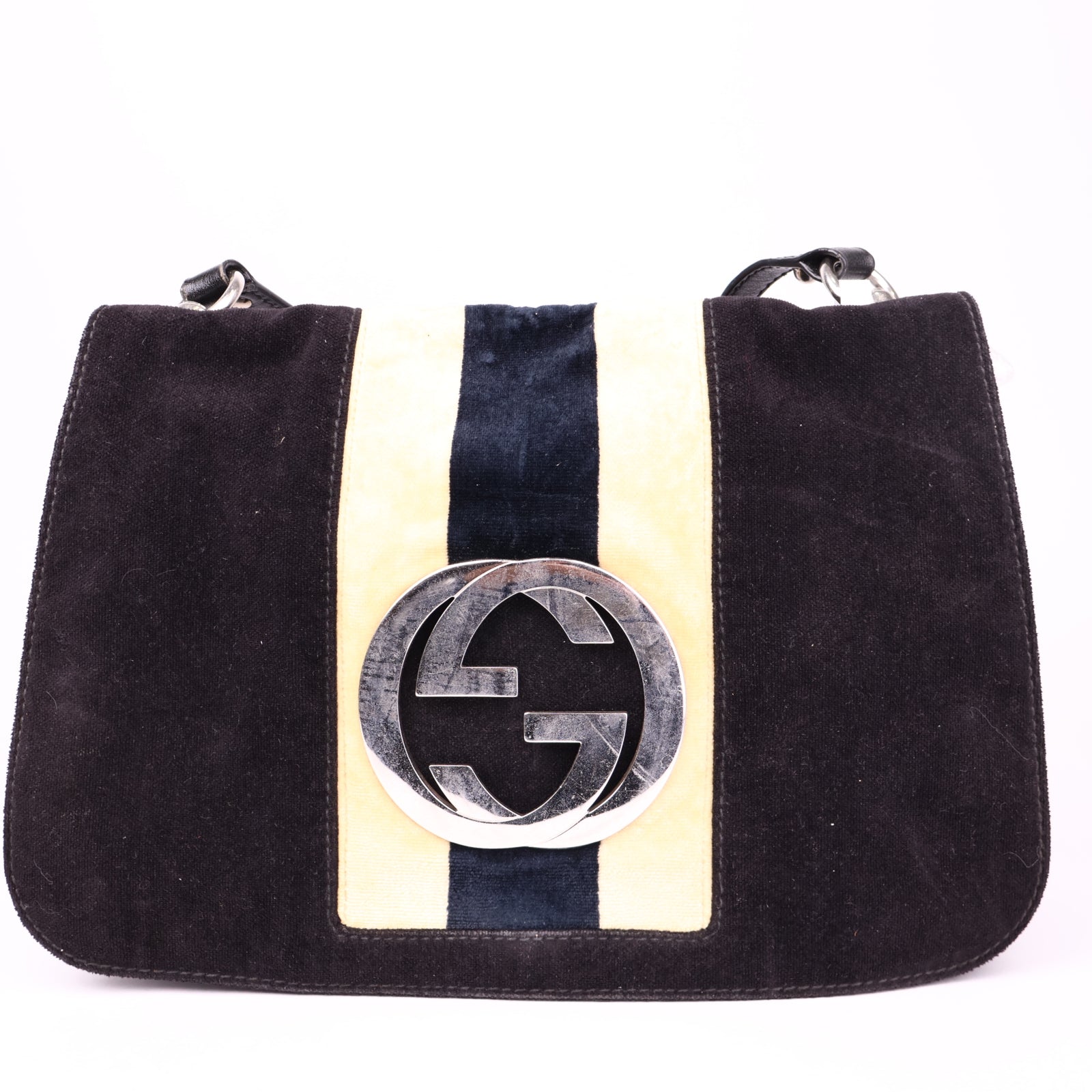 J1032 Gucci Velvet Blondie Web Flap Bag- Pre Owned