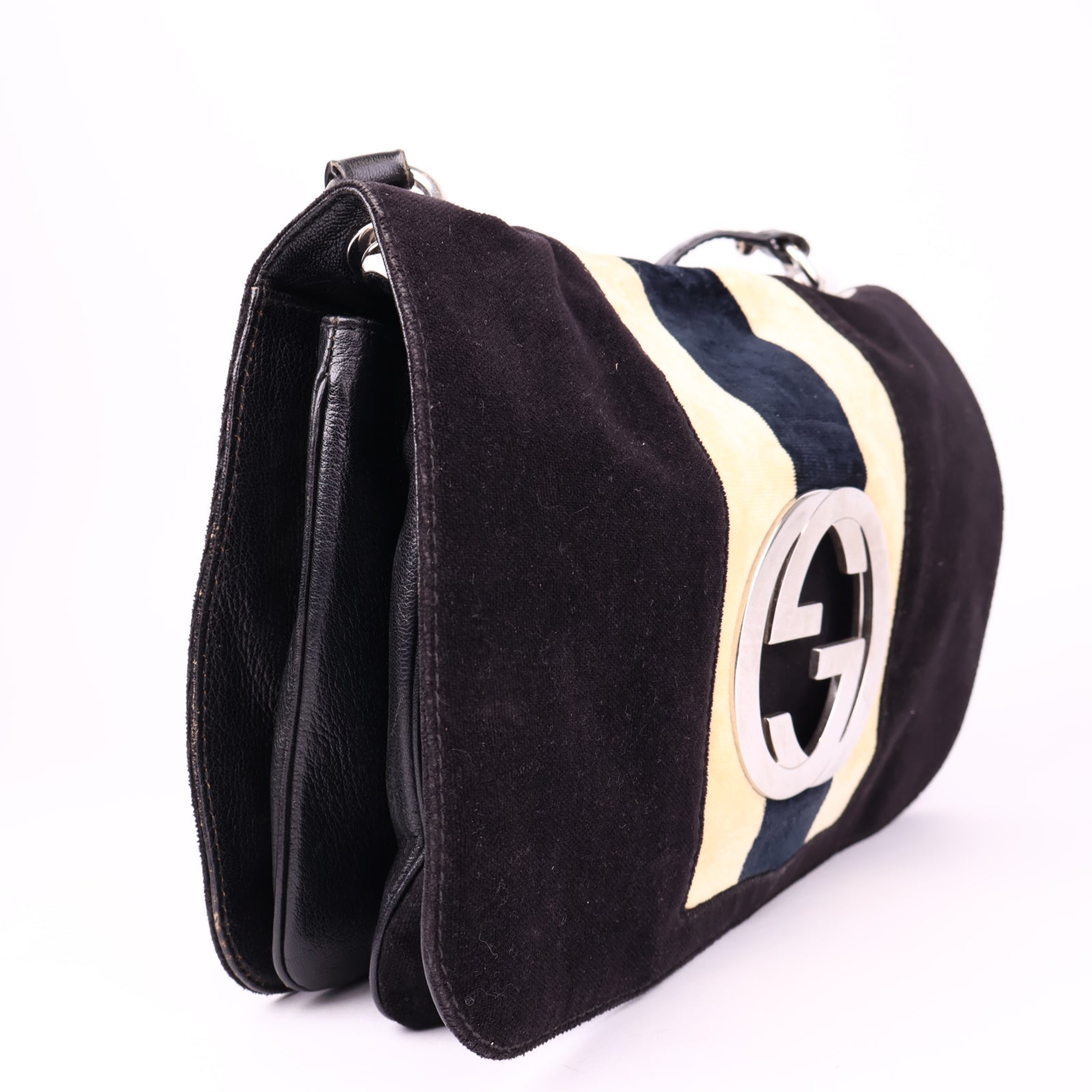 J1032 Gucci Velvet Blondie Web Flap Bag- Pre Owned