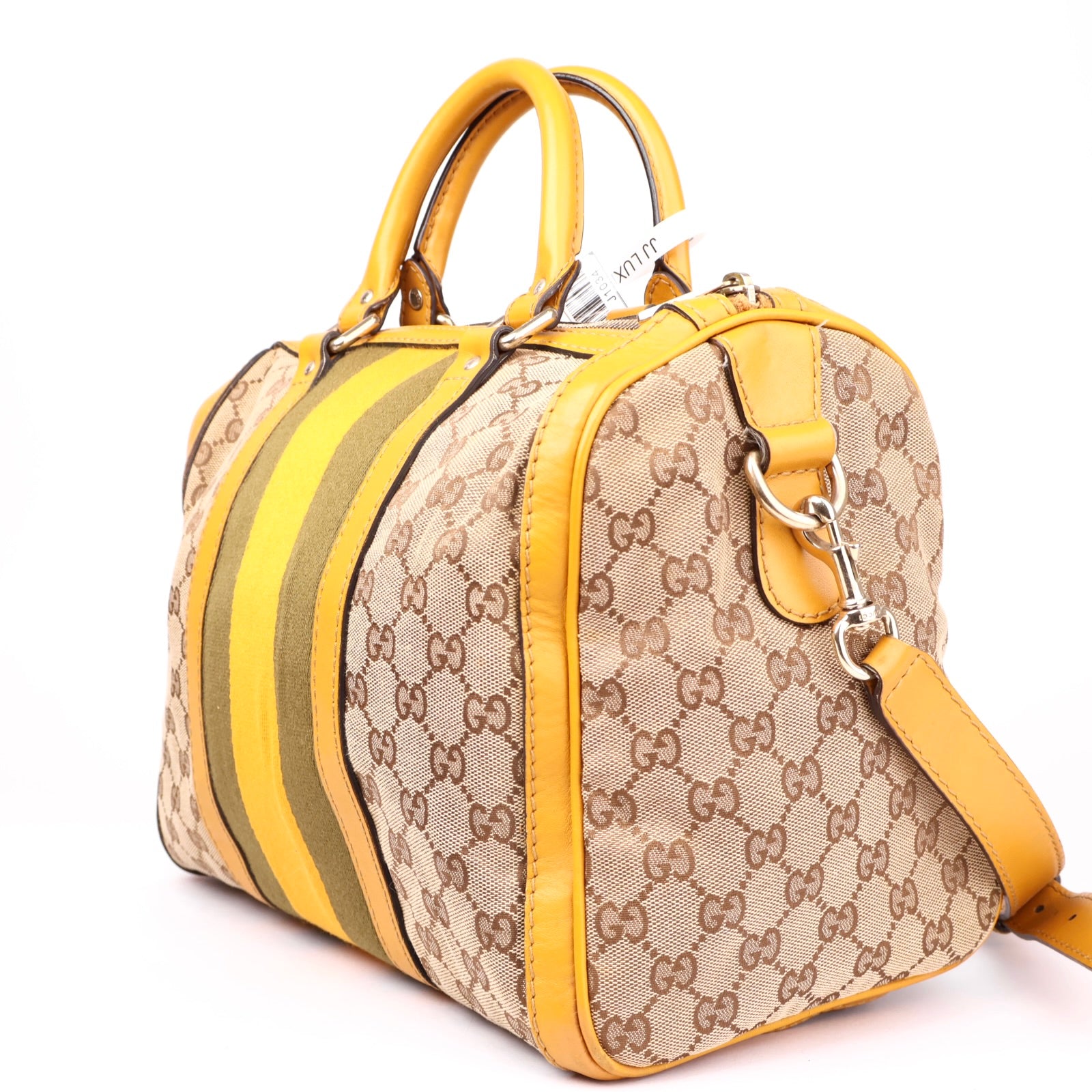 J1034 Gucci GG Canvas Sherry Line Boston Bag Beige Yellow- Pre Owned