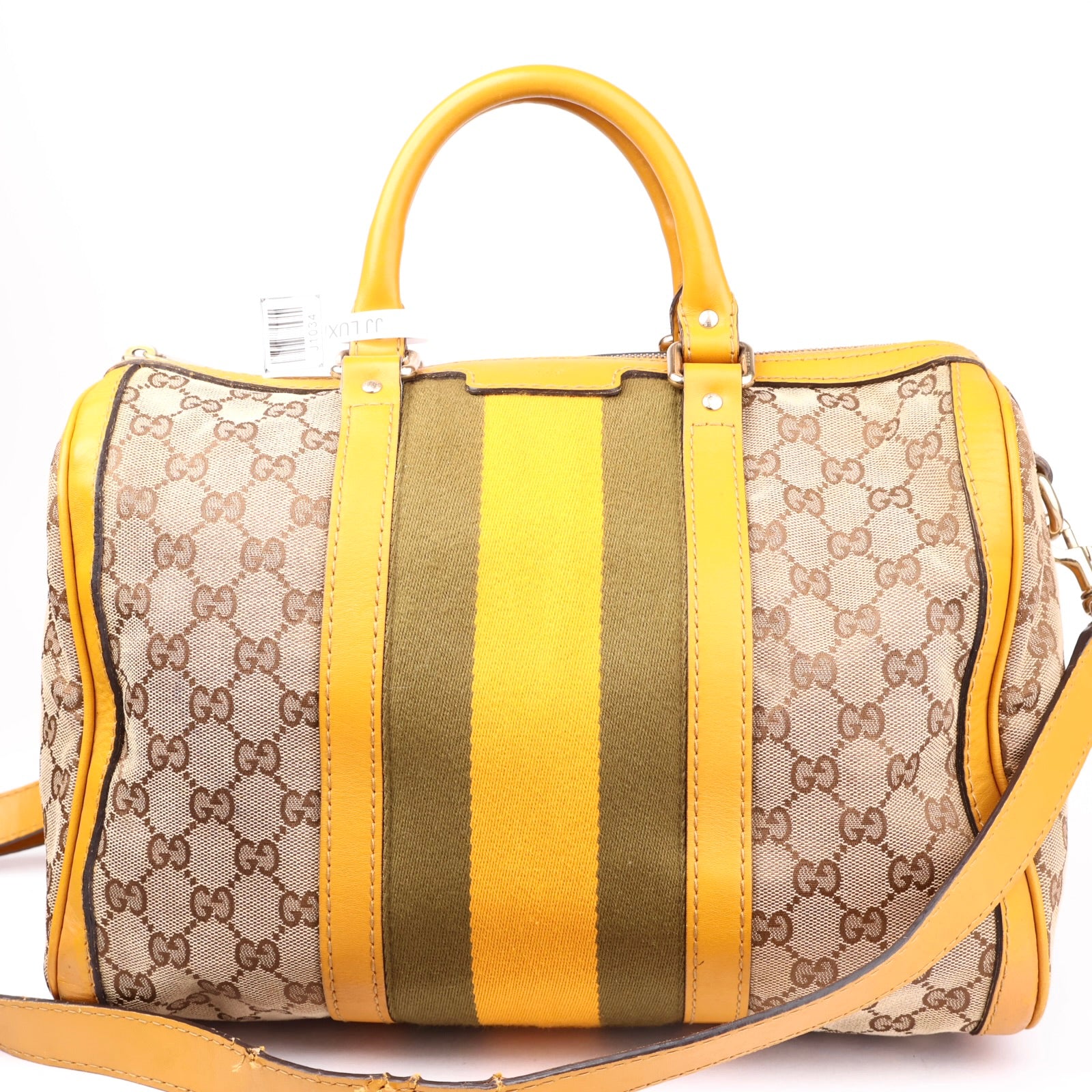 J1034 Gucci GG Canvas Sherry Line Boston Bag Beige Yellow- Pre Owned