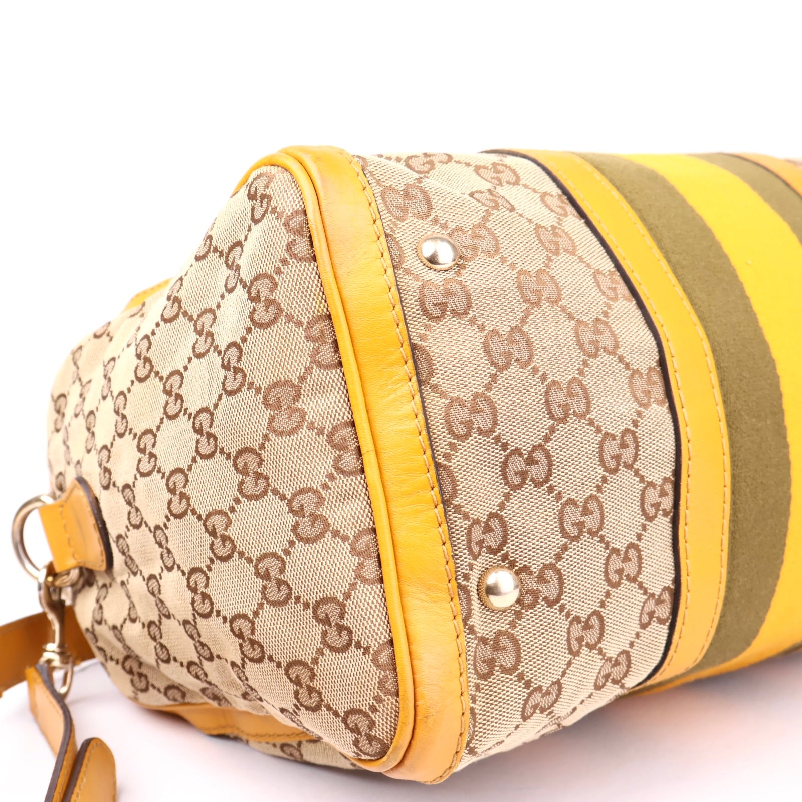 J1034 Gucci GG Canvas Sherry Line Boston Bag Beige Yellow- Pre Owned