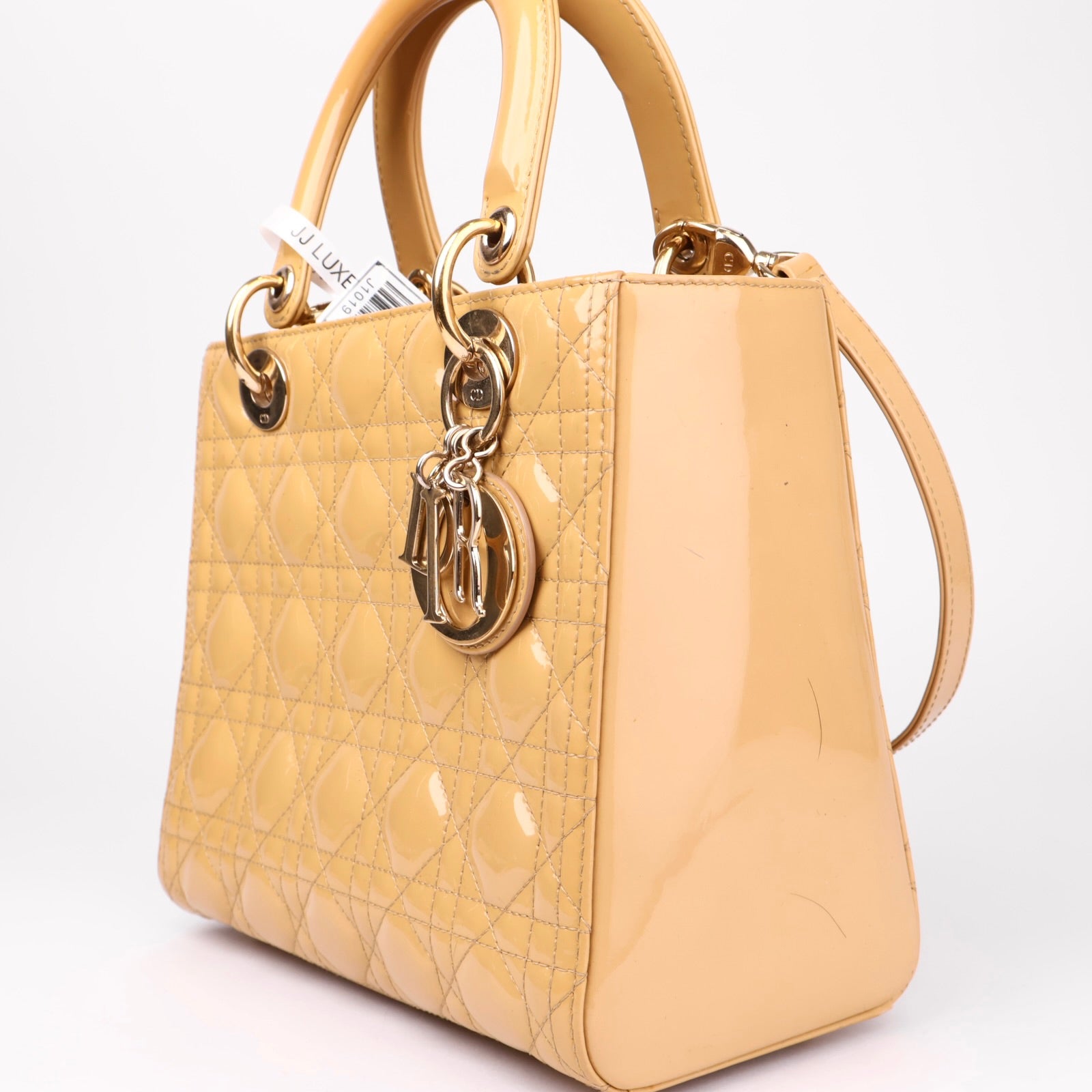 J1019 Christian Dior Beige Quilted Cannage Patent Leather- Pre Owned