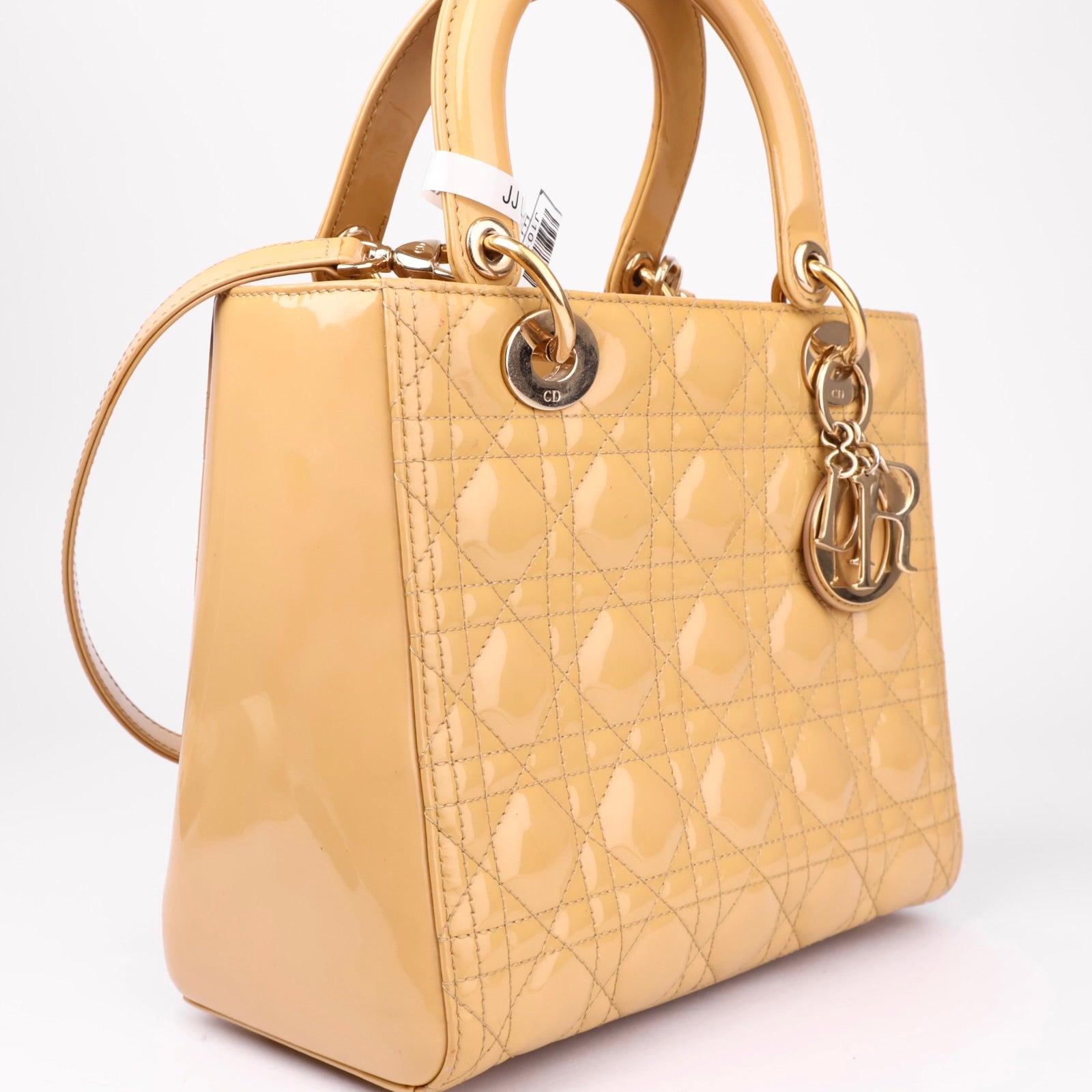 J1019 Christian Dior Beige Quilted Cannage Patent Leather- Pre Owned