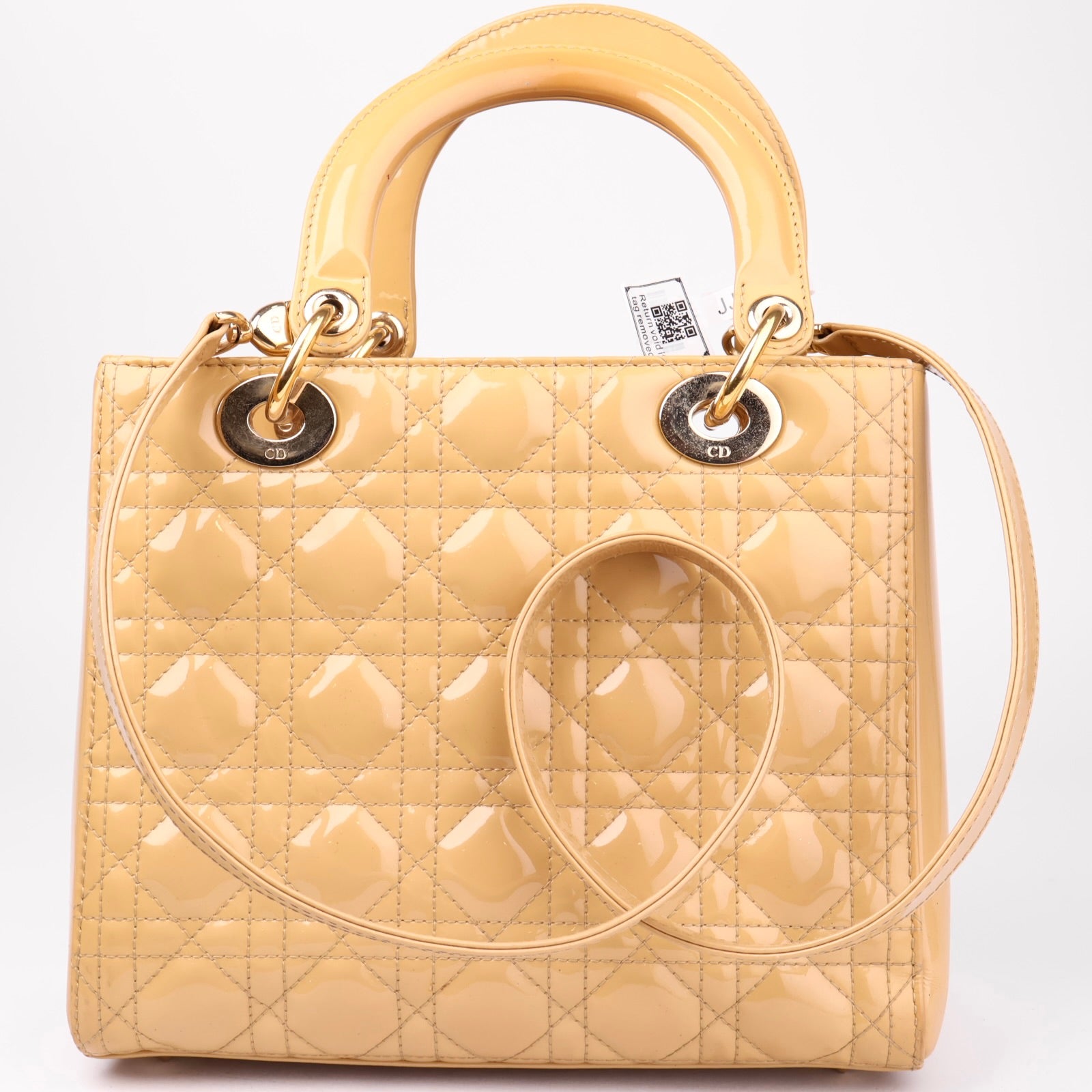 J1019 Christian Dior Beige Quilted Cannage Patent Leather- Pre Owned