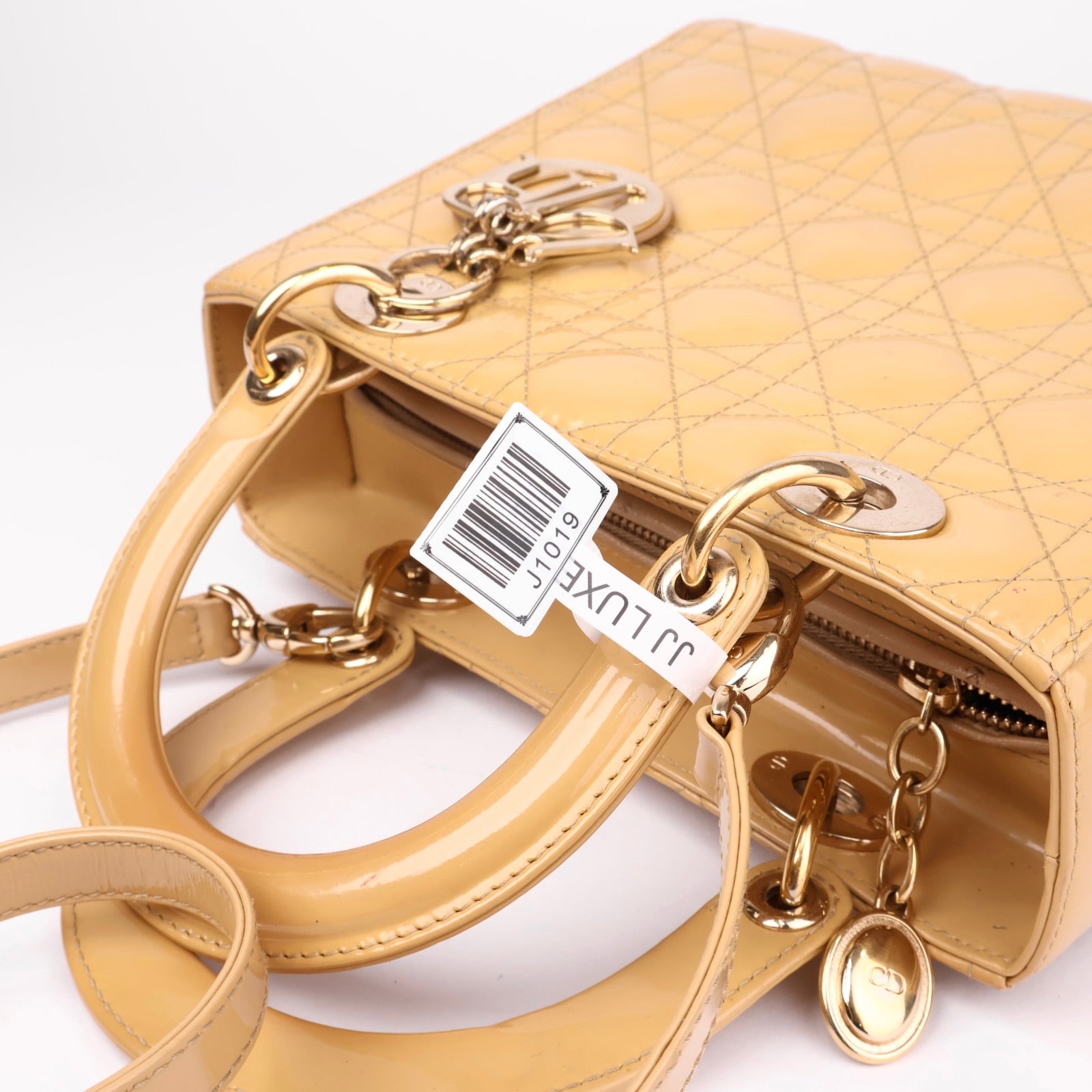 J1019 Christian Dior Beige Quilted Cannage Patent Leather- Pre Owned