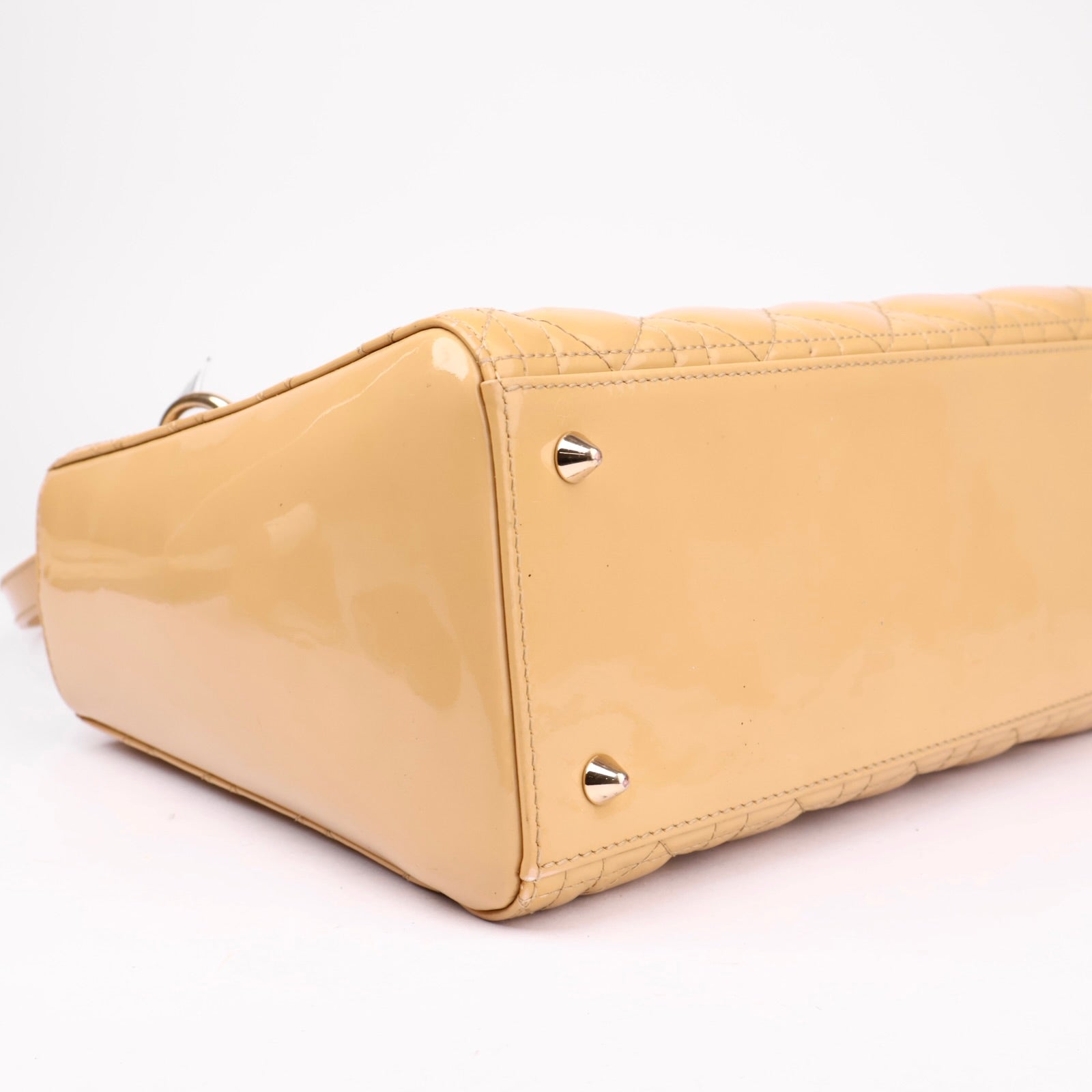 J1019 Christian Dior Beige Quilted Cannage Patent Leather- Pre Owned