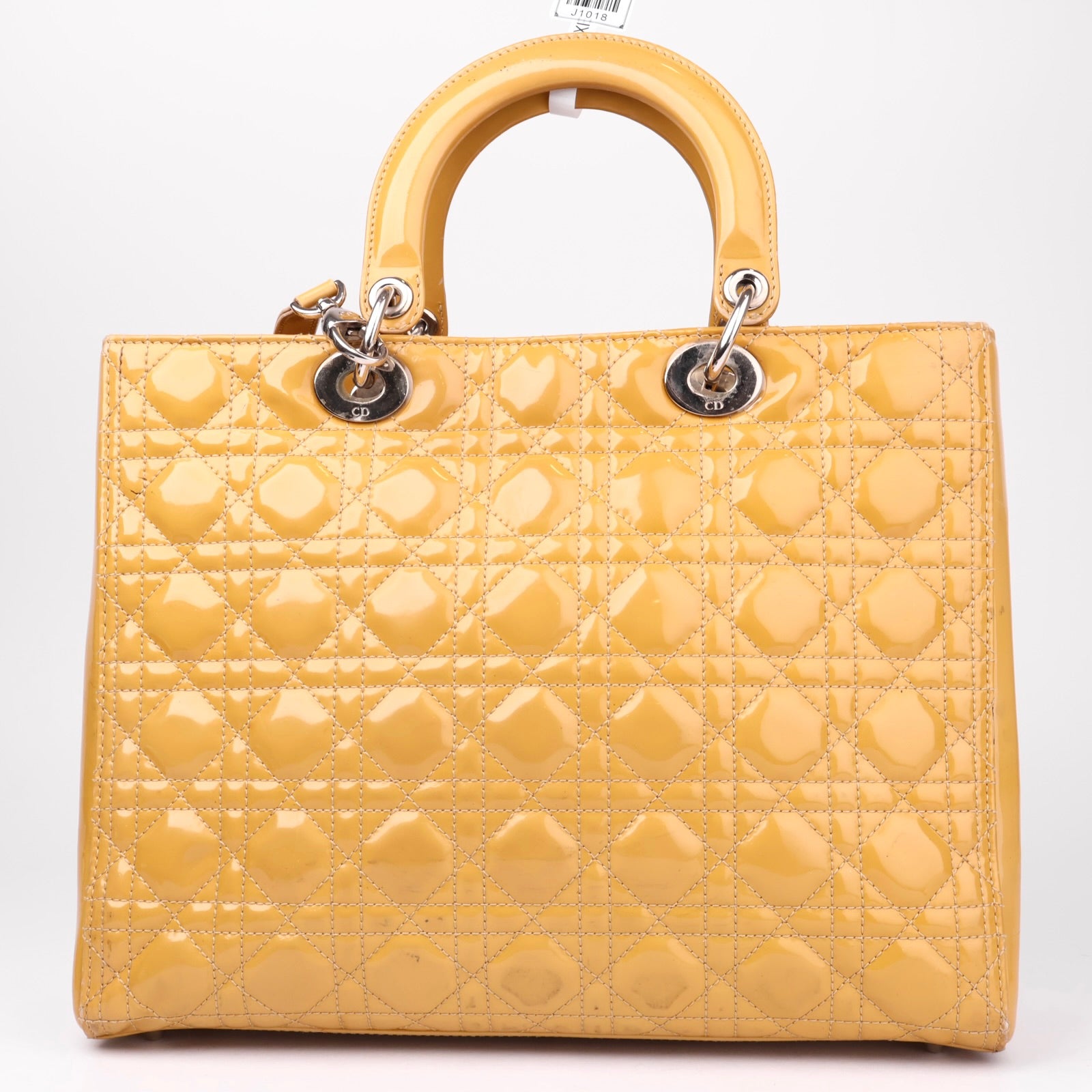 J1018 Christian Dior Lady Dior Medium Metallic Patent Yellow- Pre Owned