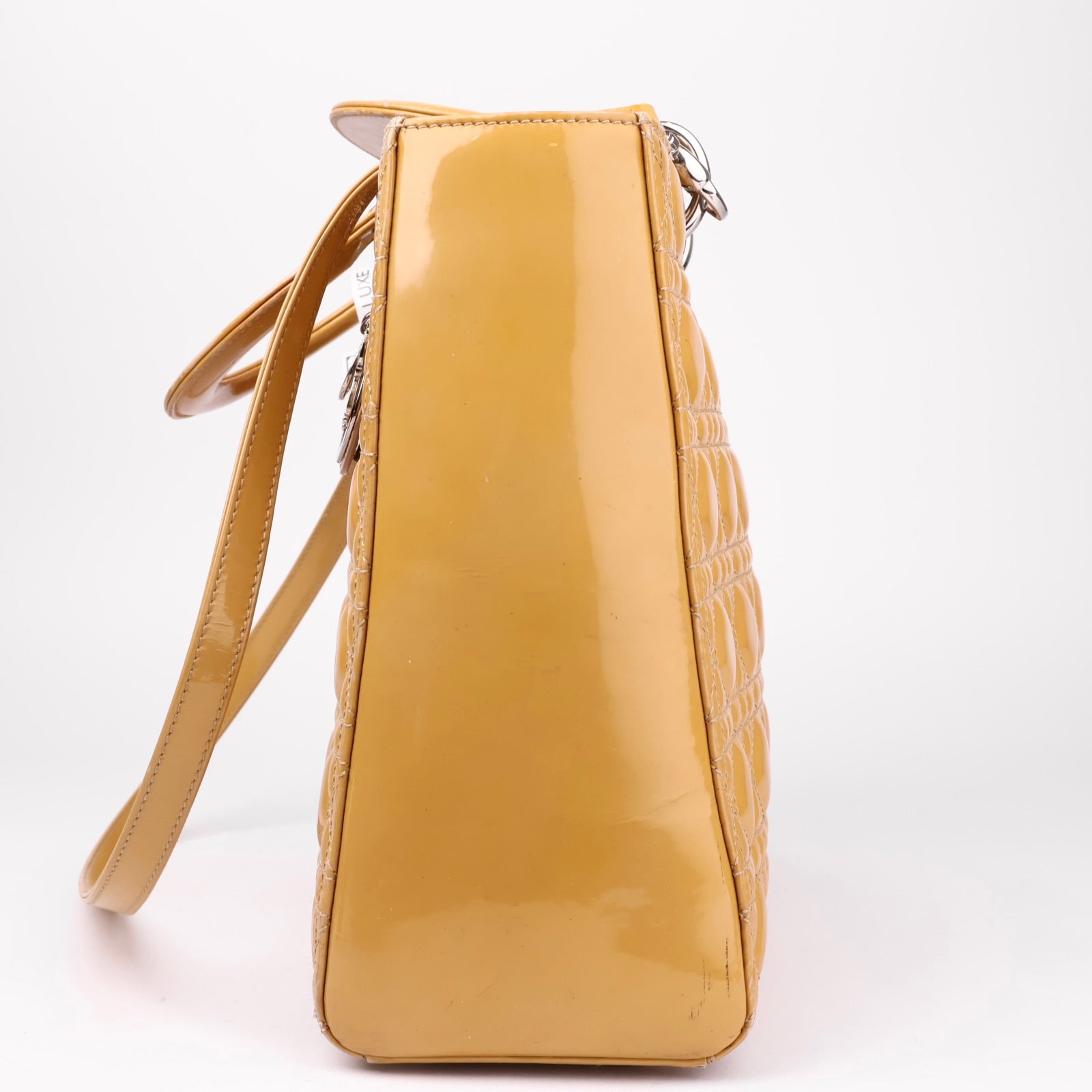 J1018 Christian Dior Lady Dior Medium Metallic Patent Yellow- Pre Owned