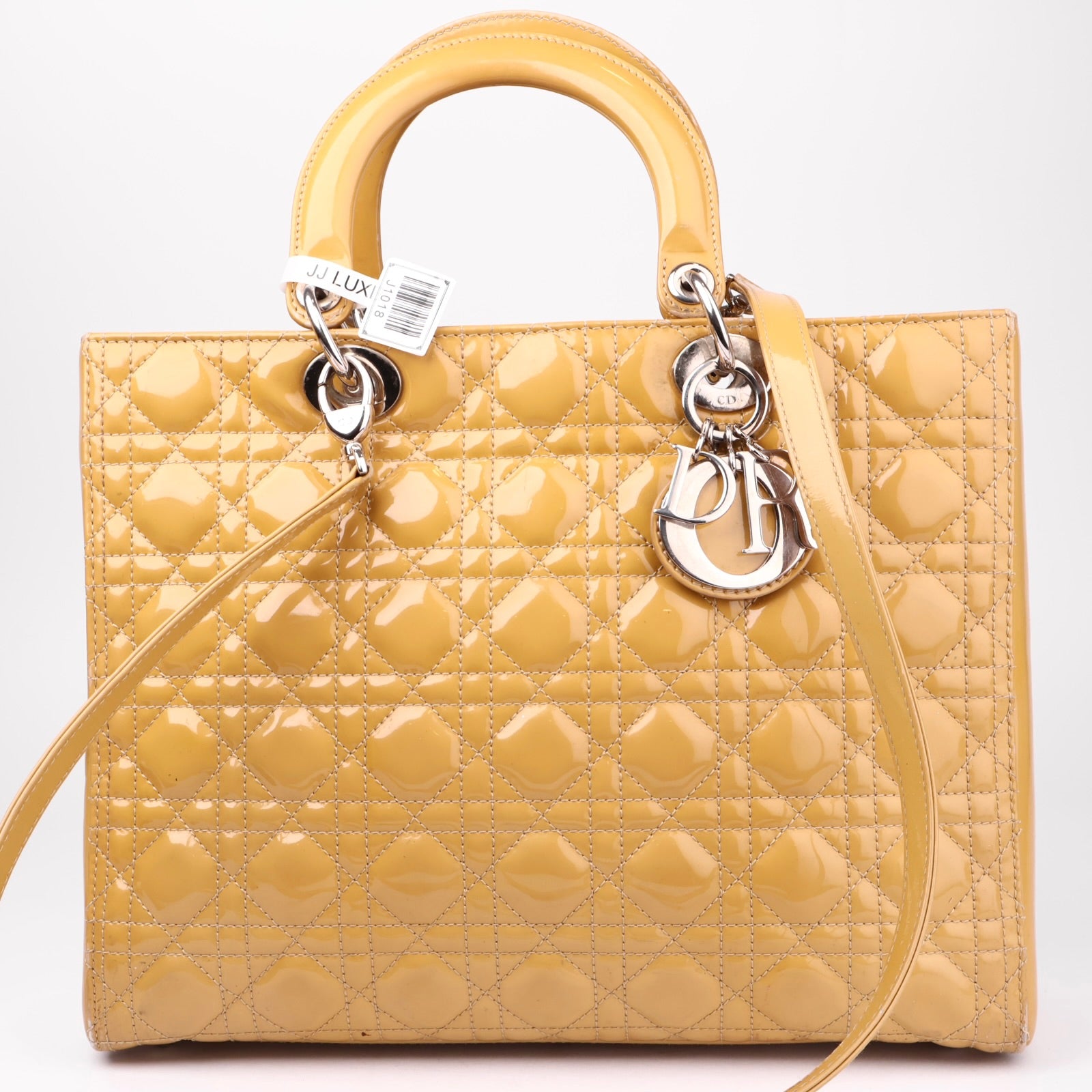 J1018 Christian Dior Lady Dior Medium Metallic Patent Yellow- Pre Owned
