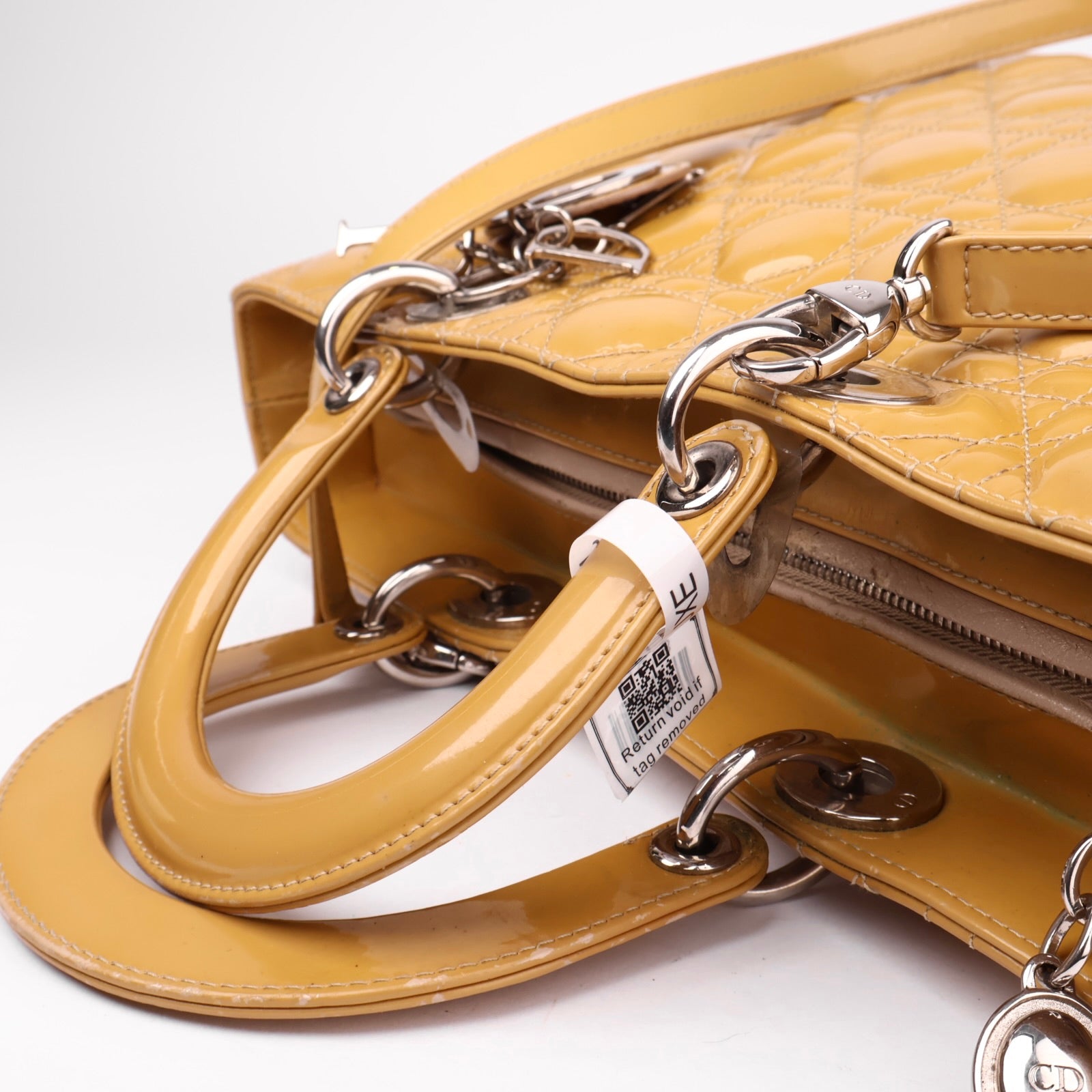 J1018 Christian Dior Lady Dior Medium Metallic Patent Yellow- Pre Owned