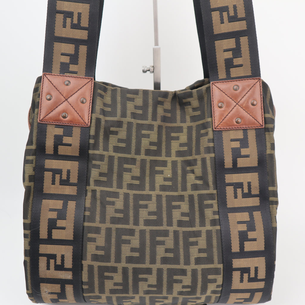 C2758 Fendi Tote Bag Zucca Brown Cloth | Pre-Owned Very Good Brown Zucca Cloth
