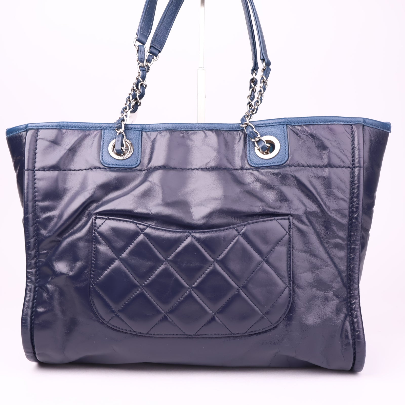 J1023 Chanel Deauville Large Navy Blue Leather Totes Bag- Pre Owned