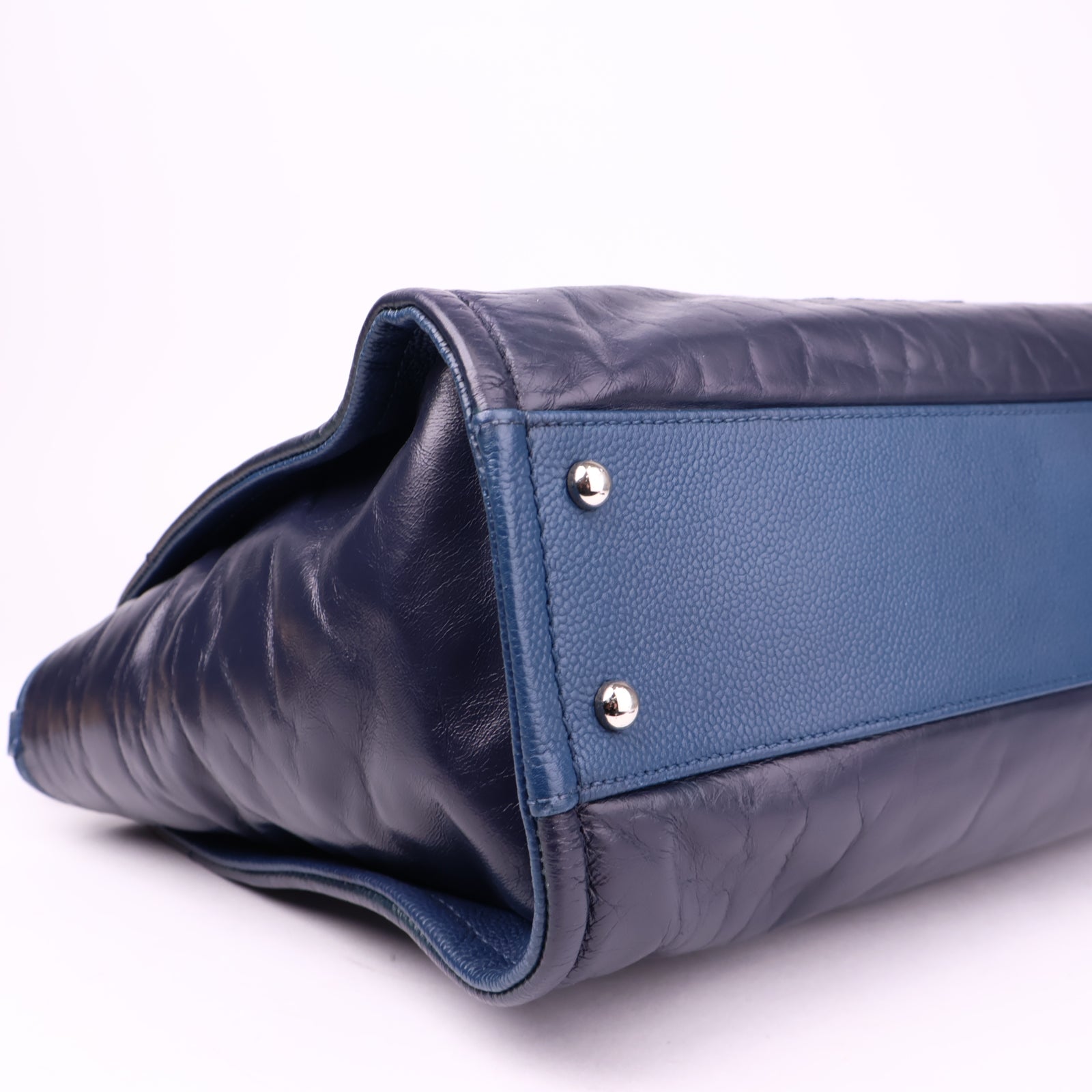 J1023 Chanel Deauville Large Navy Blue Leather Totes Bag- Pre Owned