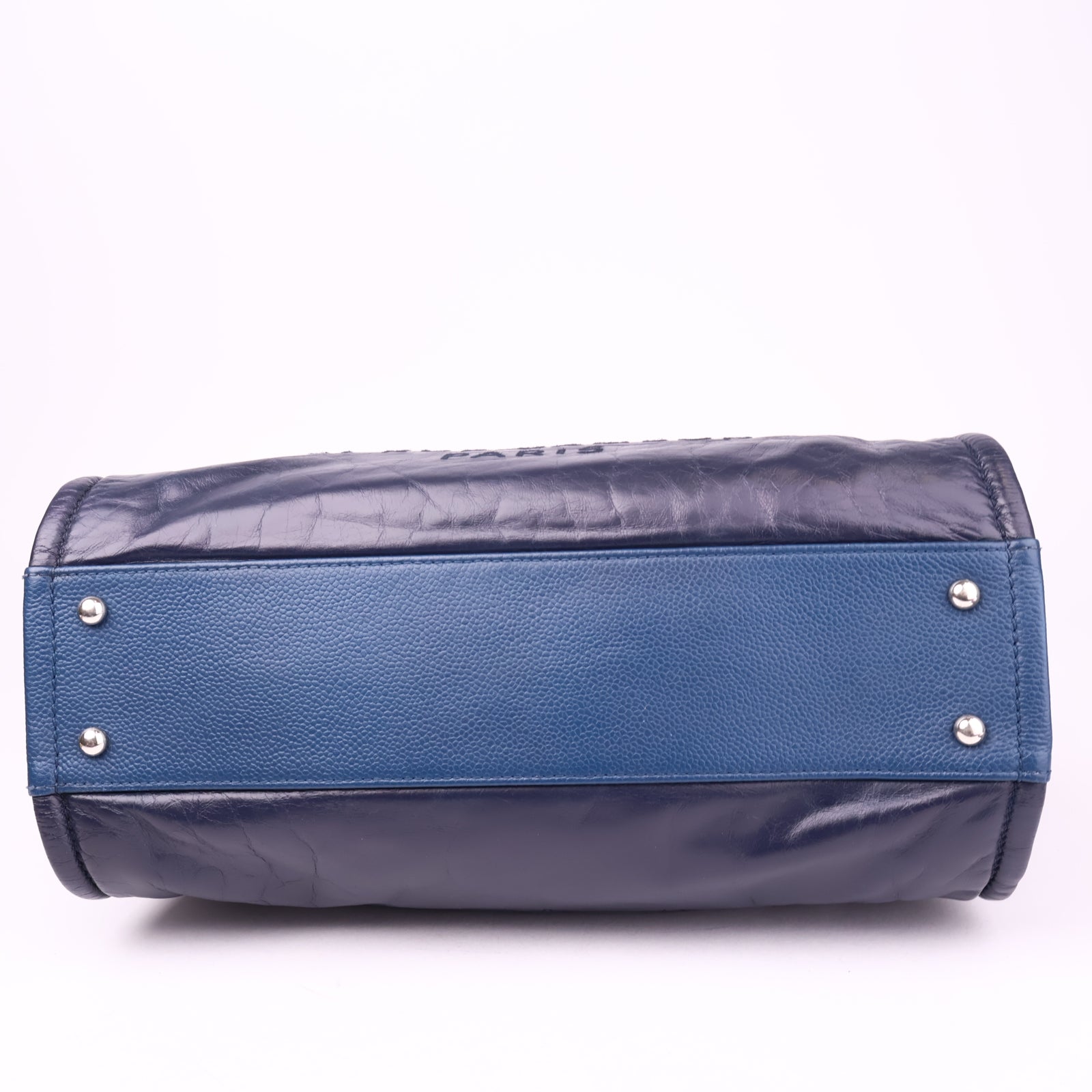 J1023 Chanel Deauville Large Navy Blue Leather Totes Bag- Pre Owned