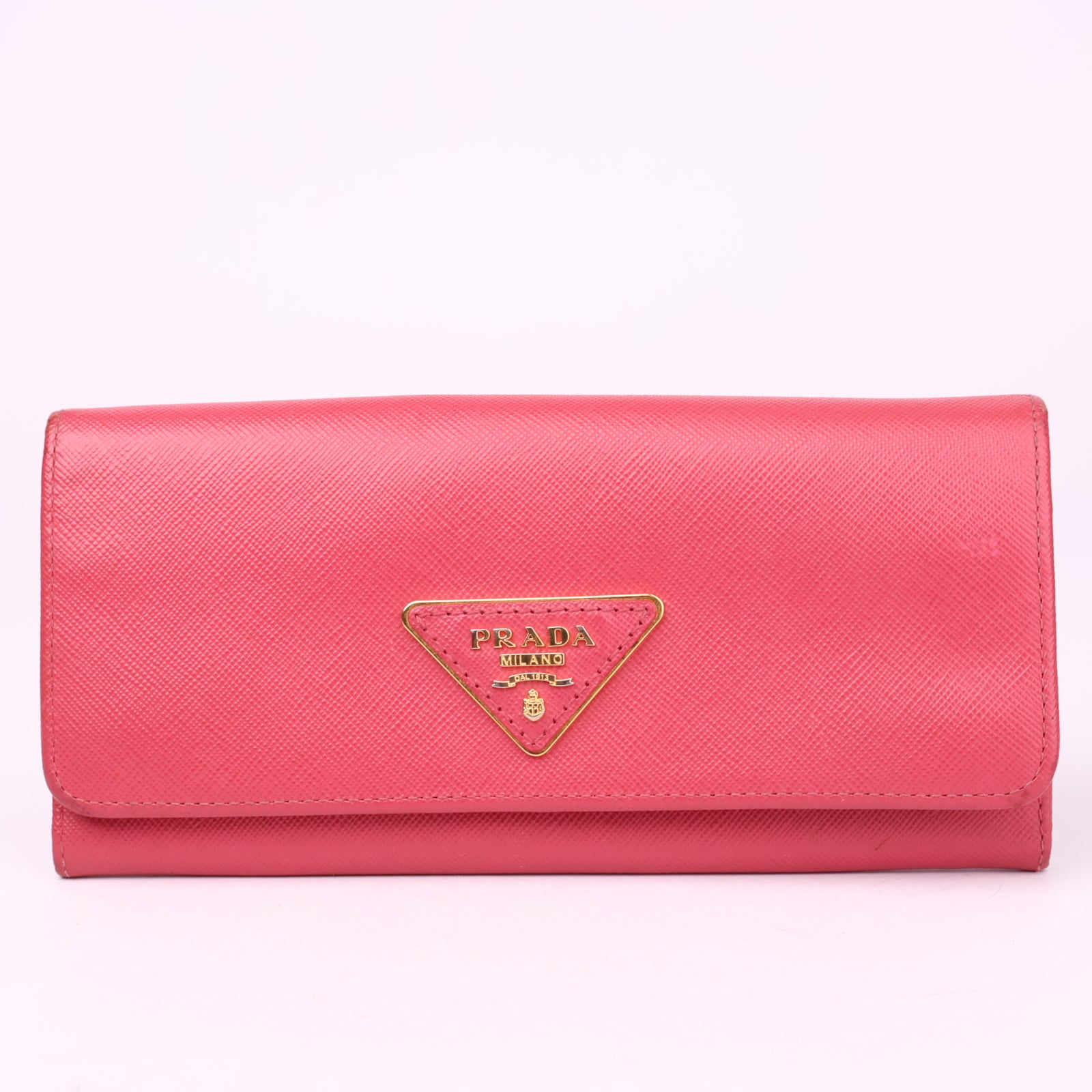 J1042 Prada Saffiano Triangle Fold Wallet - Pre Owned