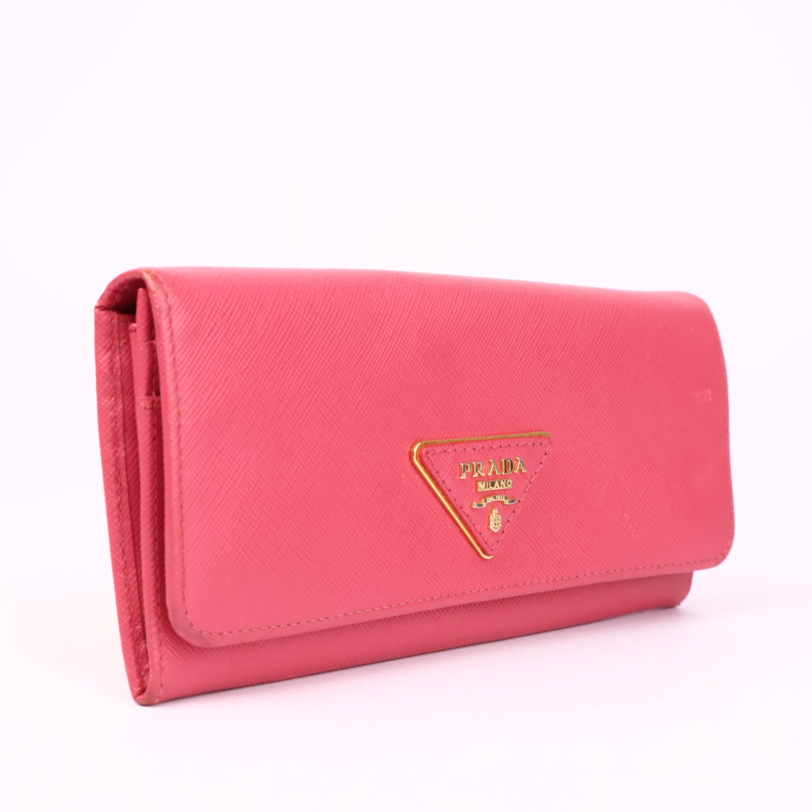 J1042 Prada Saffiano Triangle Fold Wallet - Pre Owned