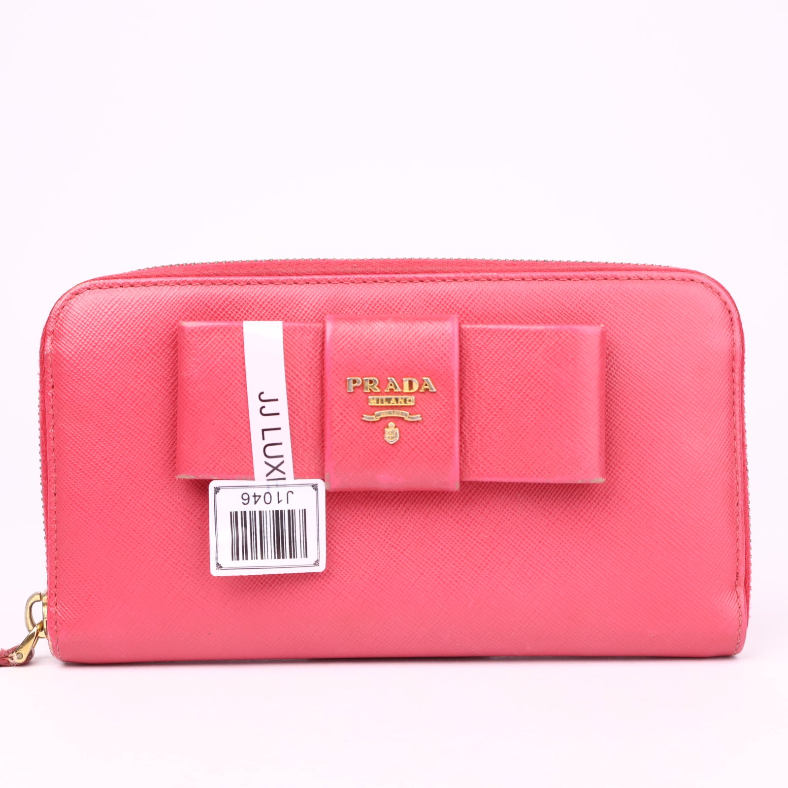 J1046 Prada Red Saffiano Fiocco Bow Long Wallet- Pre Owned