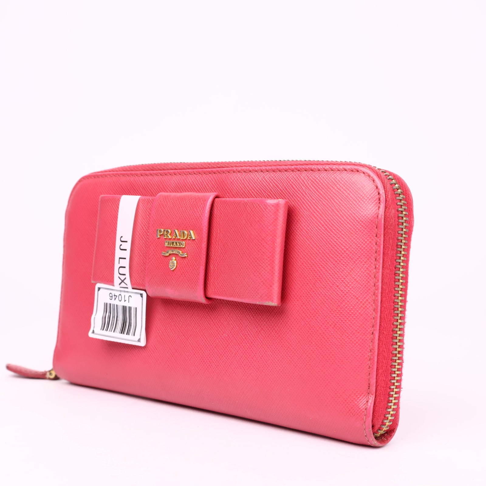 J1046 Prada Red Saffiano Fiocco Bow Long Wallet- Pre Owned