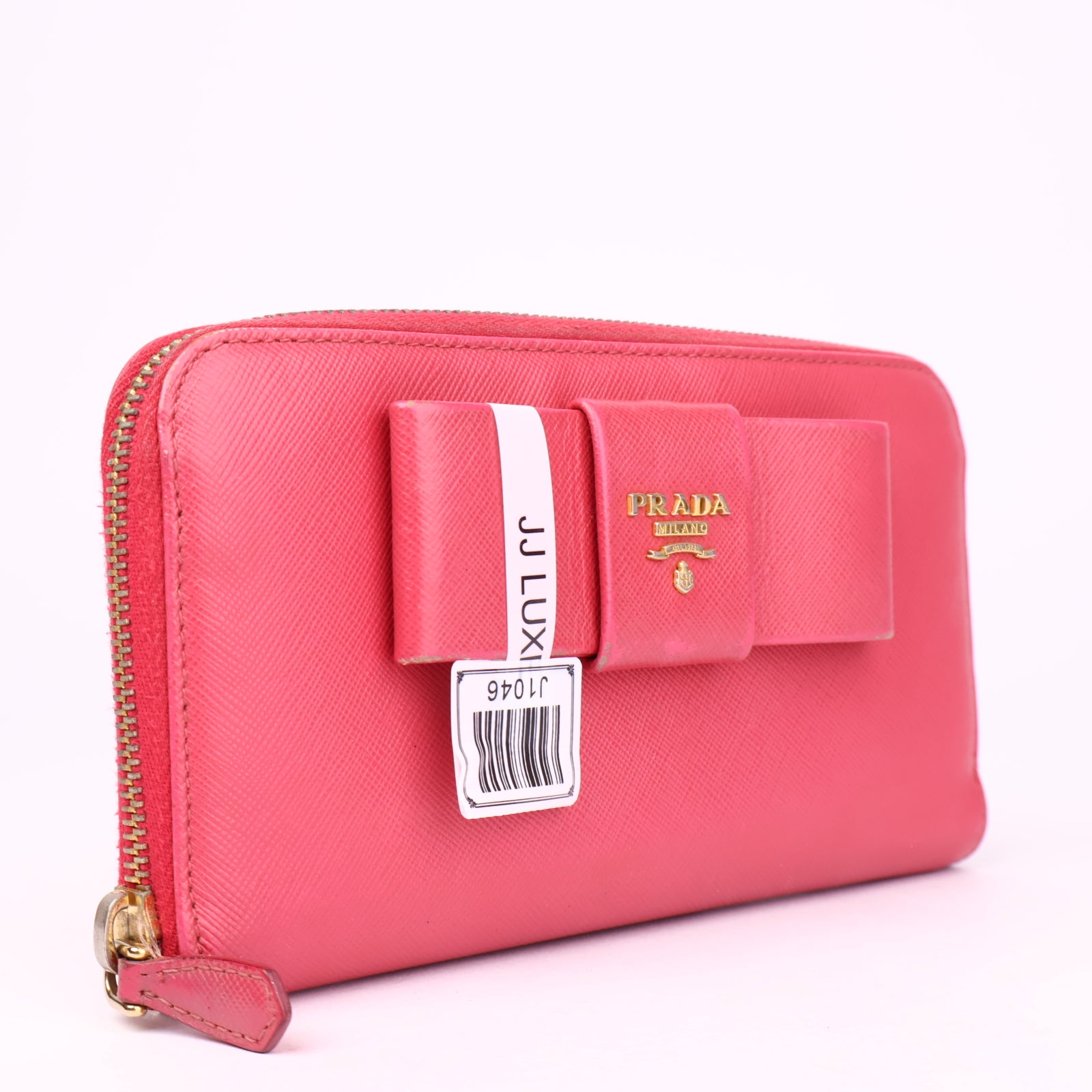 J1046 Prada Red Saffiano Fiocco Bow Long Wallet- Pre Owned