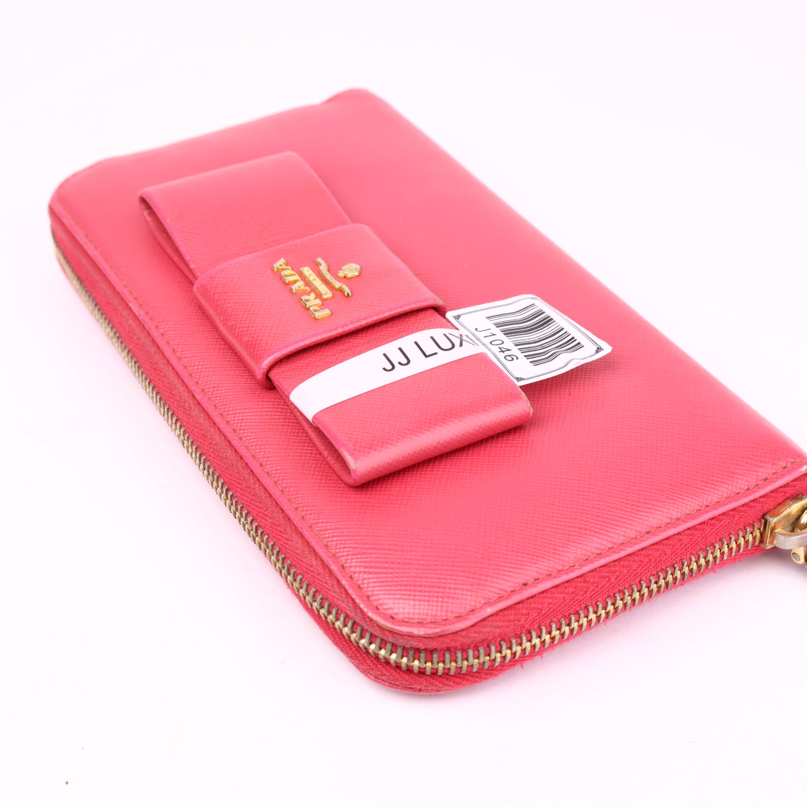 J1046 Prada Red Saffiano Fiocco Bow Long Wallet- Pre Owned