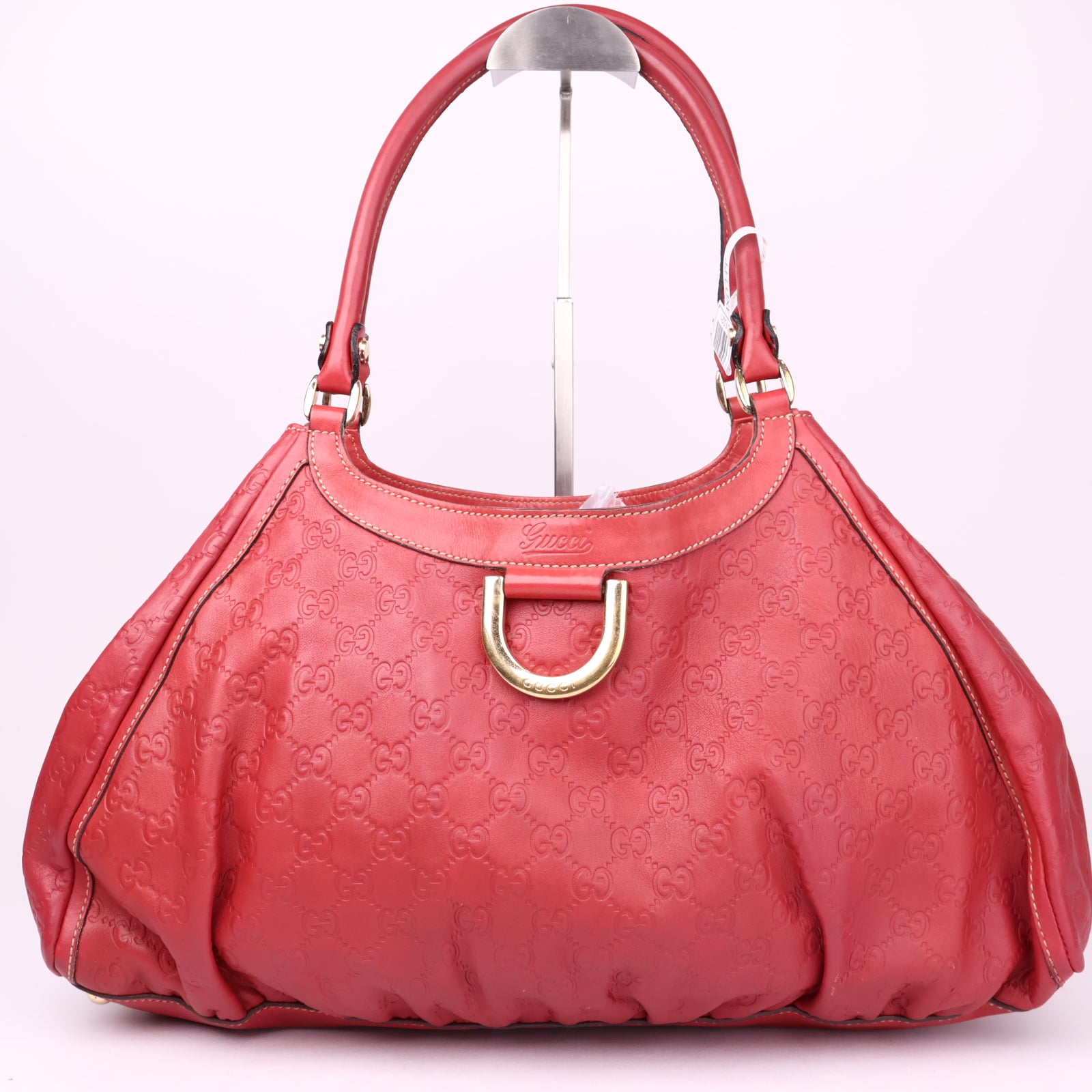 J1021 Gucci Red Guccissima Leather Large D-Ring Hobo Bag- Pre Owned