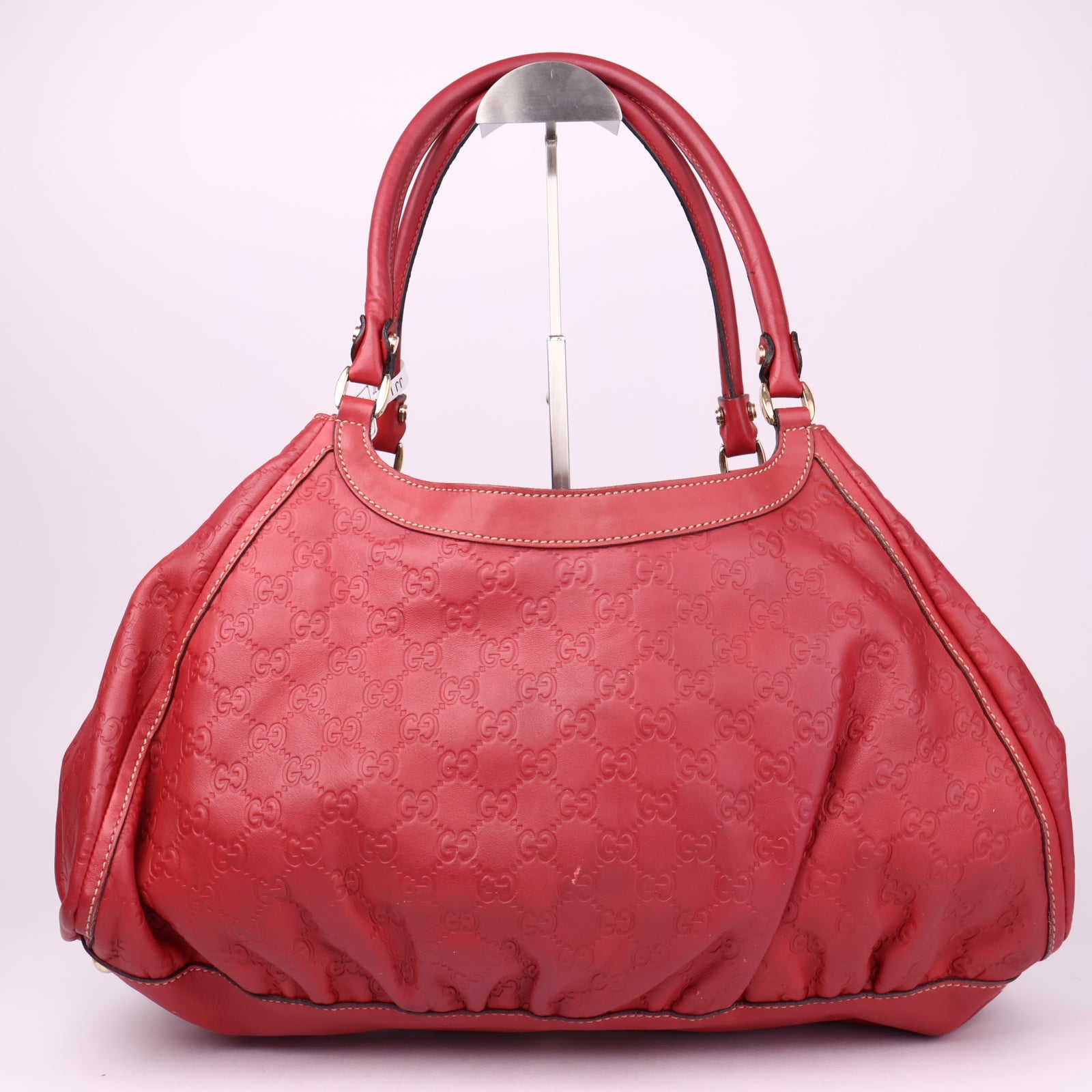 J1021 Gucci Red Guccissima Leather Large D-Ring Hobo Bag- Pre Owned