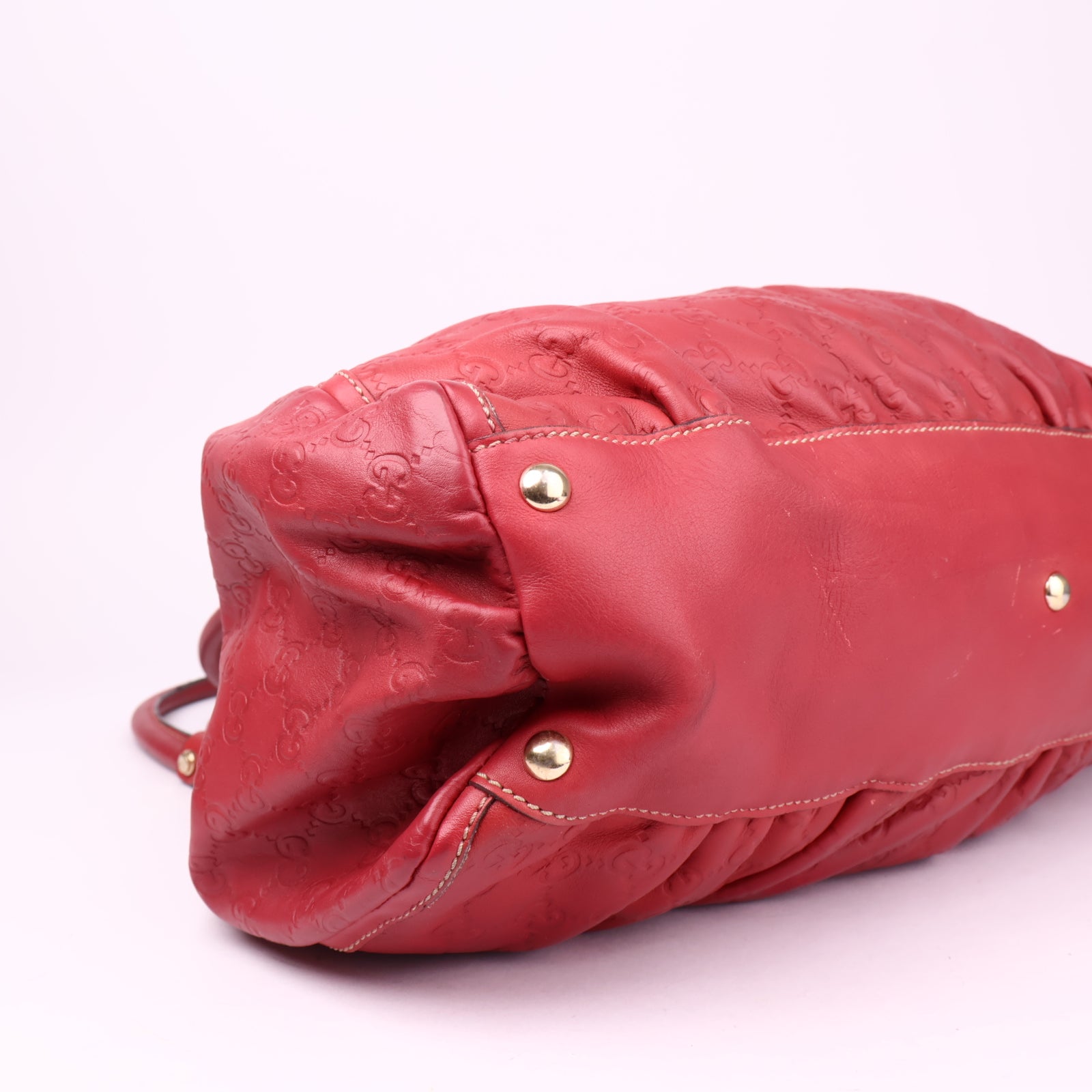 J1021 Gucci Red Guccissima Leather Large D-Ring Hobo Bag- Pre Owned