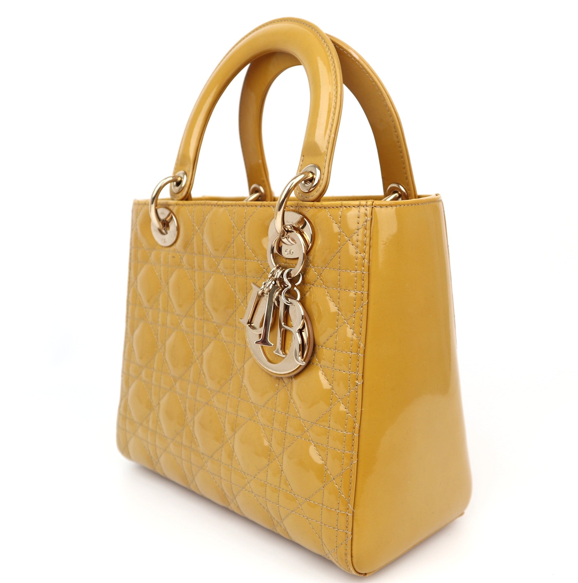 C1257 Christian Dior Yellow Lady Dior Medium Bag-Pre Owned