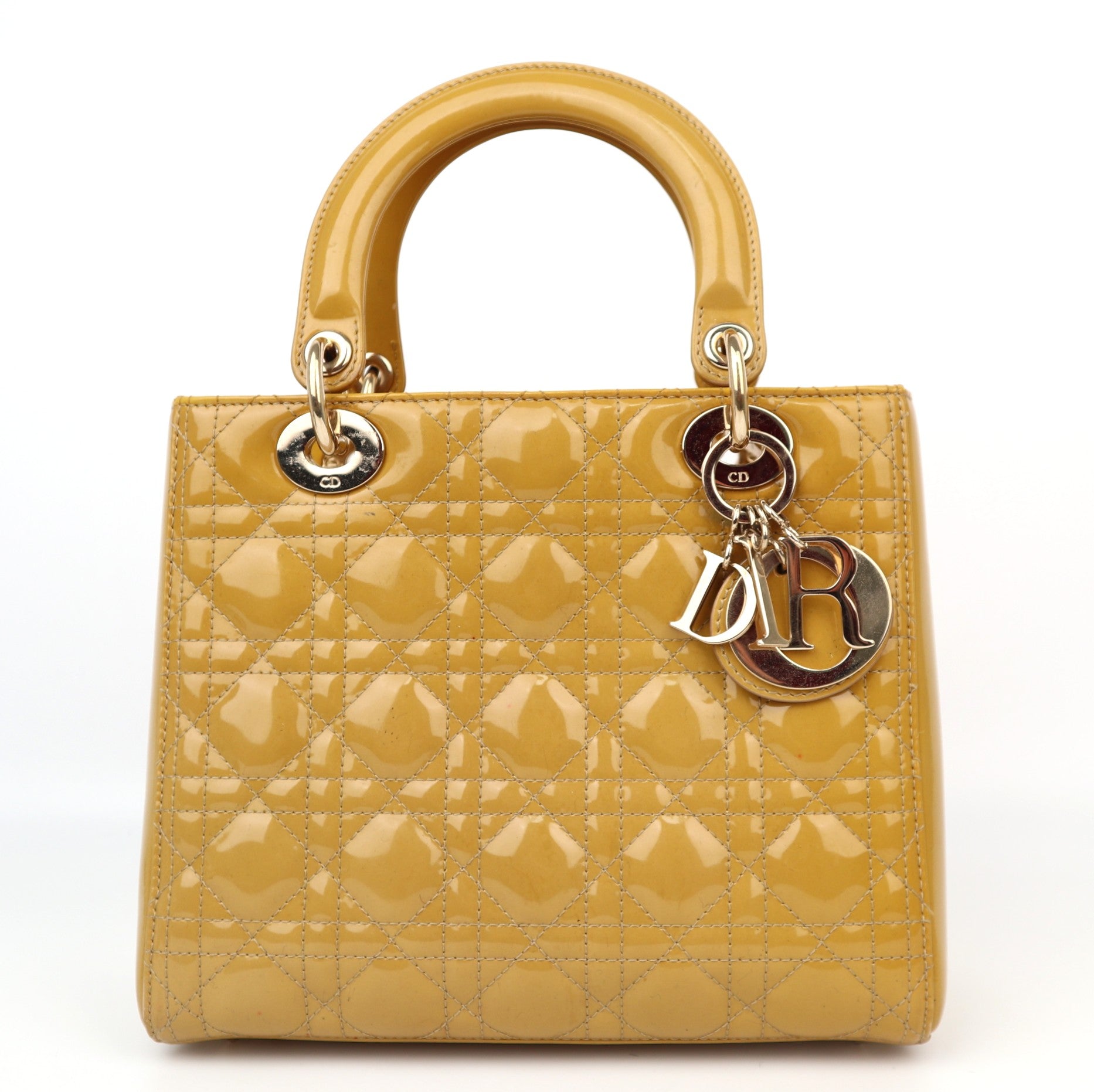 C1257 Christian Dior Yellow Lady Dior Medium Bag-Pre Owned