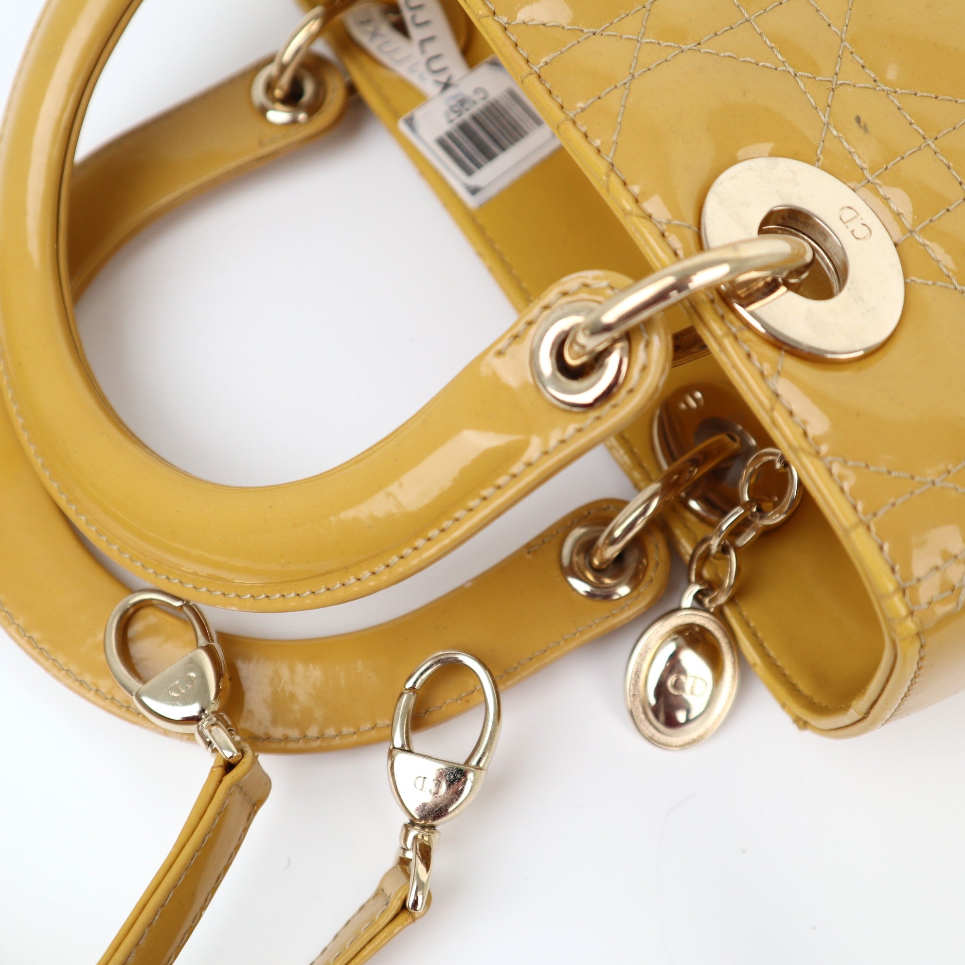 C1257 Christian Dior Yellow Lady Dior Medium Bag-Pre Owned