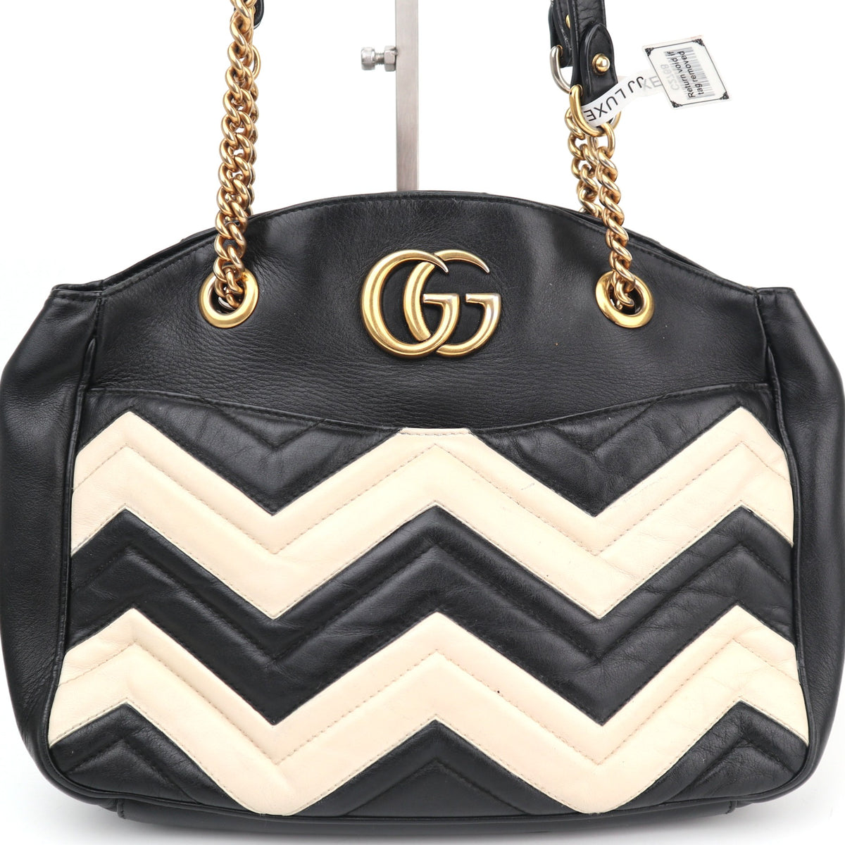 C2768 Gucci Tote Bag GG Marmont Wavy Chevron Stripe Tote Bag | Pre-Owned Very Good GG Logo, Chevron Canvas