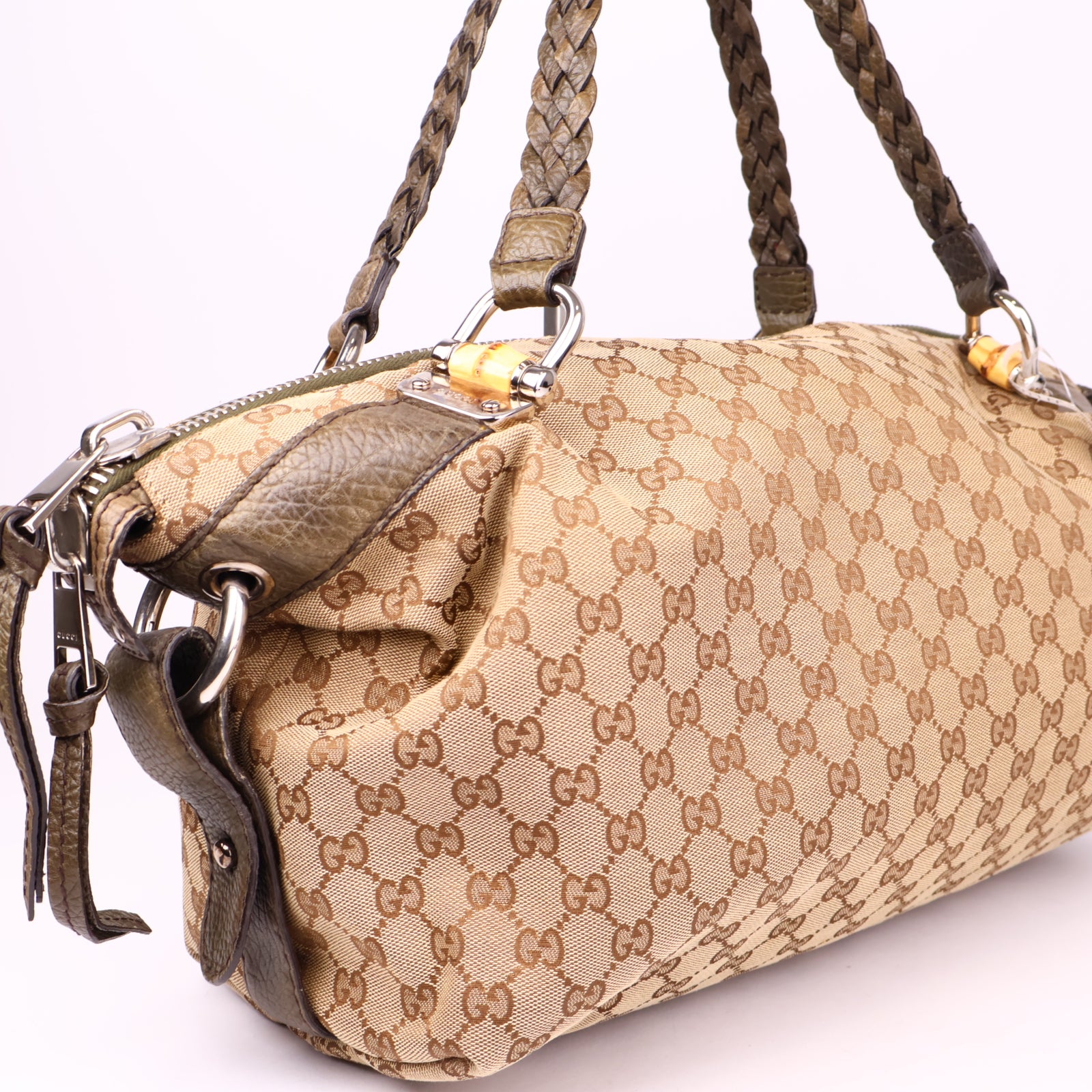 J1048 Gucci  Medium GG Canvas Bamboo Bar tote bag- Pre Owned