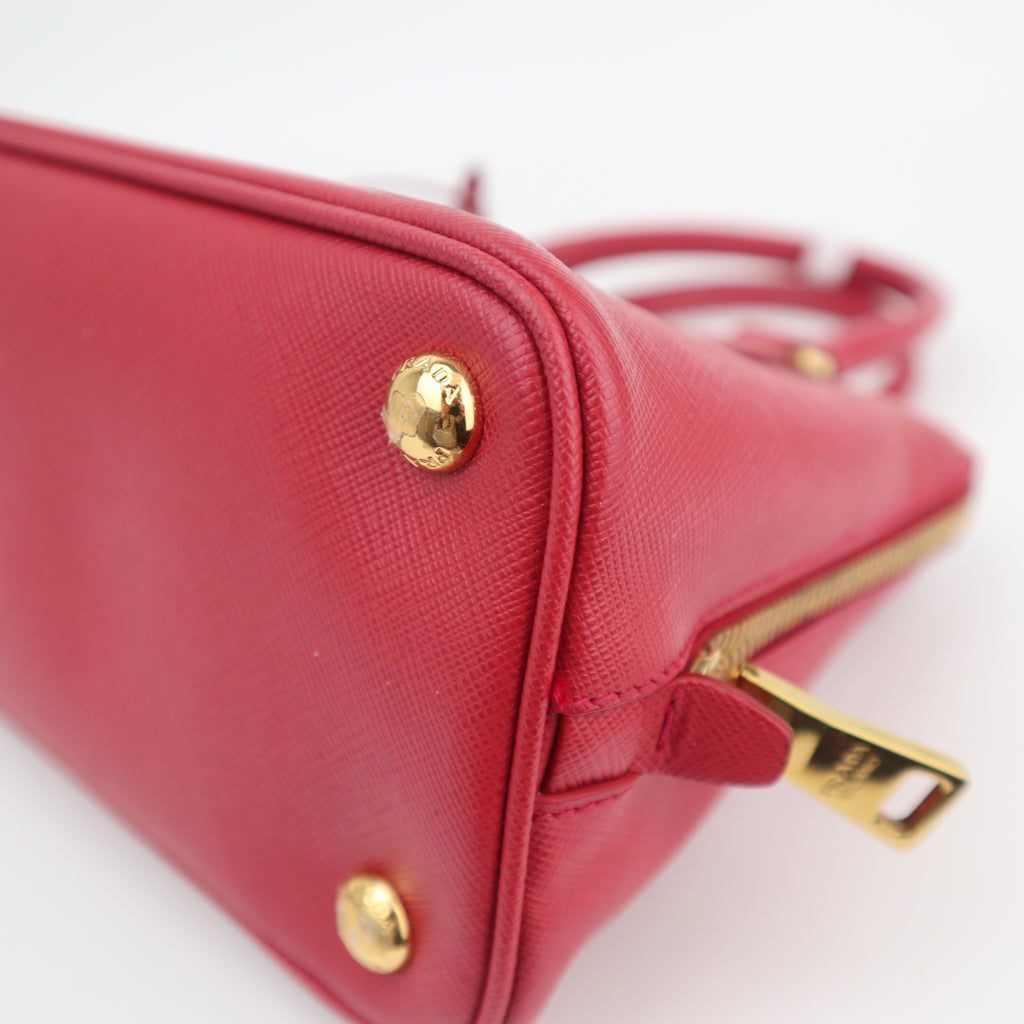 C2770 Prada Top Handle Bag Galleria Saffiano Promenade / Lux Small Red | Pre-Owned Excellent Red Leather