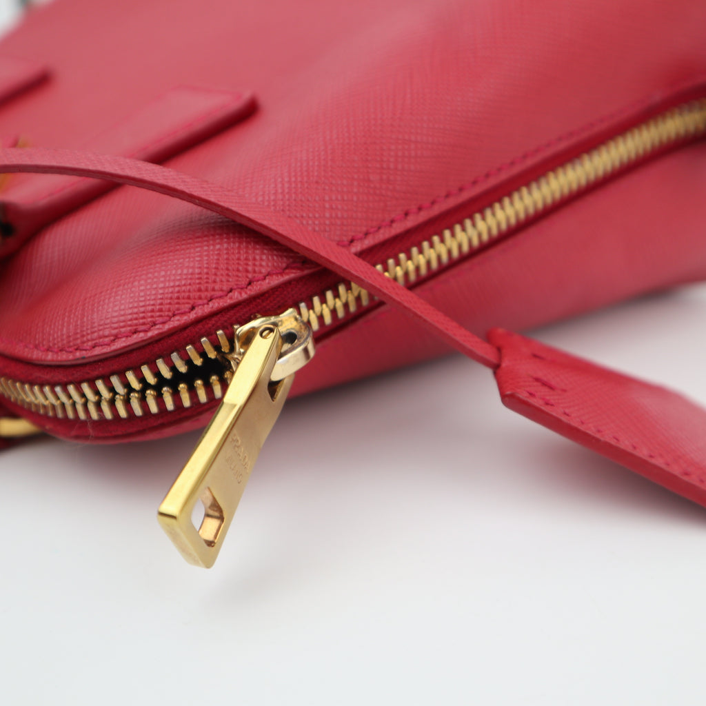 C2770 Prada Top Handle Bag Galleria Saffiano Promenade / Lux Small Red | Pre-Owned Excellent Red Leather