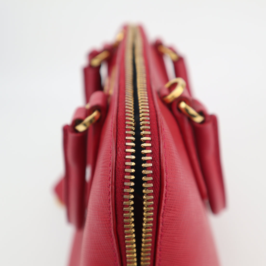 C2770 Prada Top Handle Bag Galleria Saffiano Promenade / Lux Small Red | Pre-Owned Excellent Red Leather