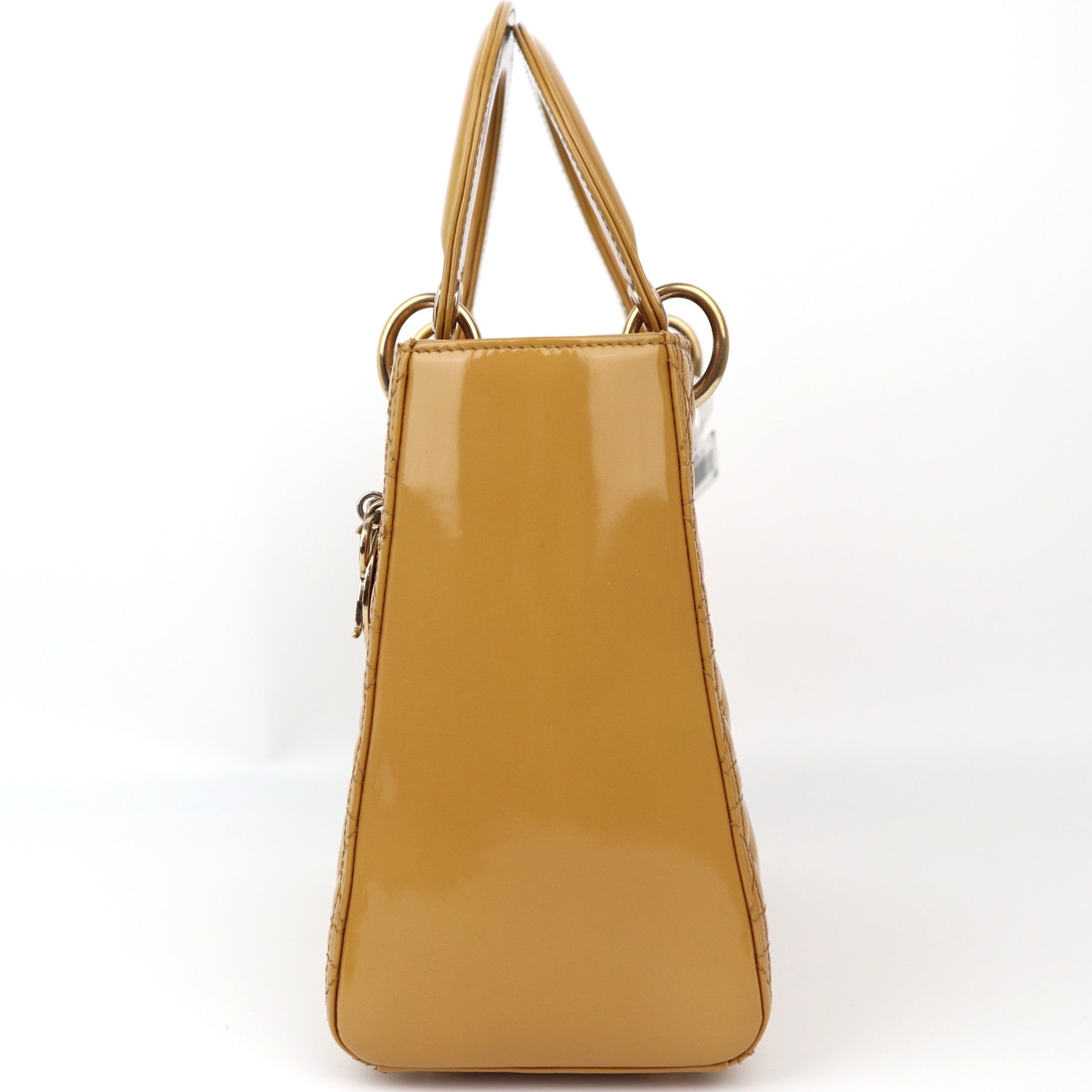 C1263  Christian Dior Lady Dior Medium Handbag in Yellow Patent Leather-Pre Owned
