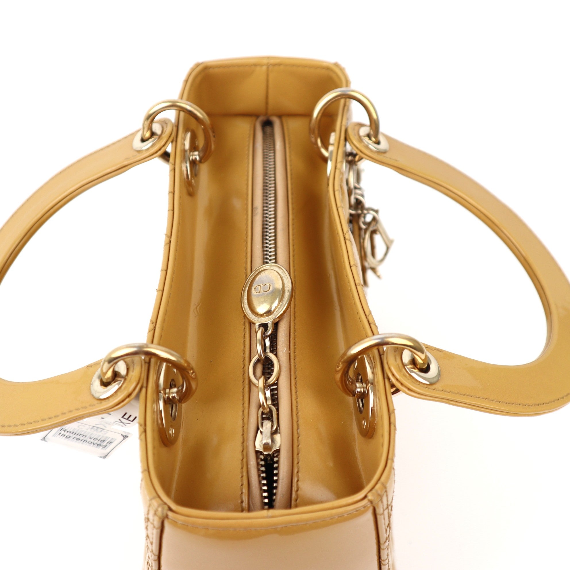 C1263  Christian Dior Lady Dior Medium Handbag in Yellow Patent Leather-Pre Owned
