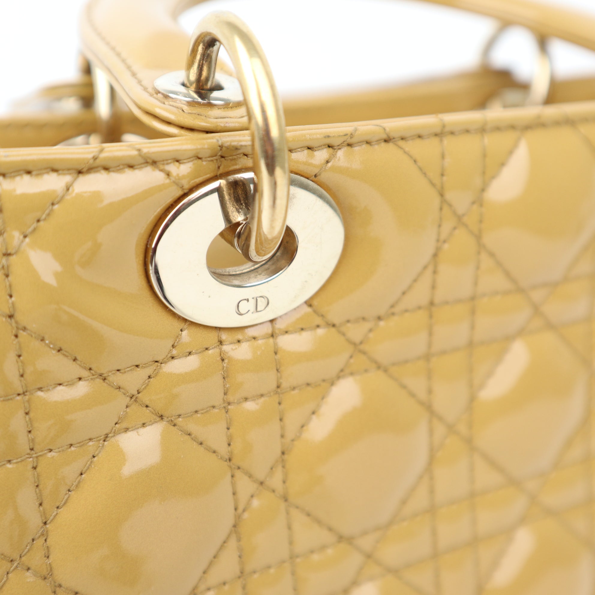 C1263  Christian Dior Lady Dior Medium Handbag in Yellow Patent Leather-Pre Owned