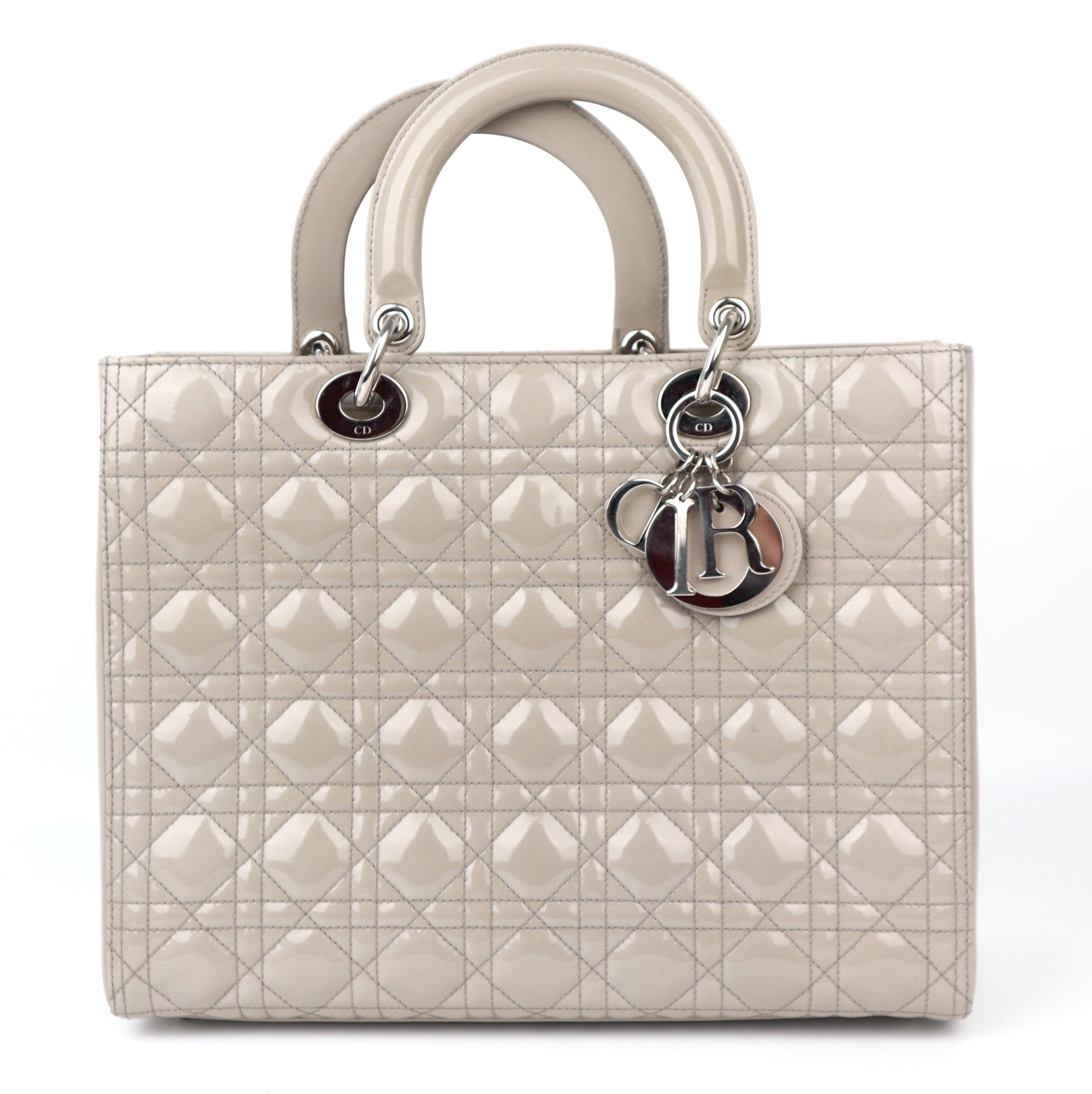 C1264 Dior Large Lady Dior Grey Patent Leather Bag-Pre Owned