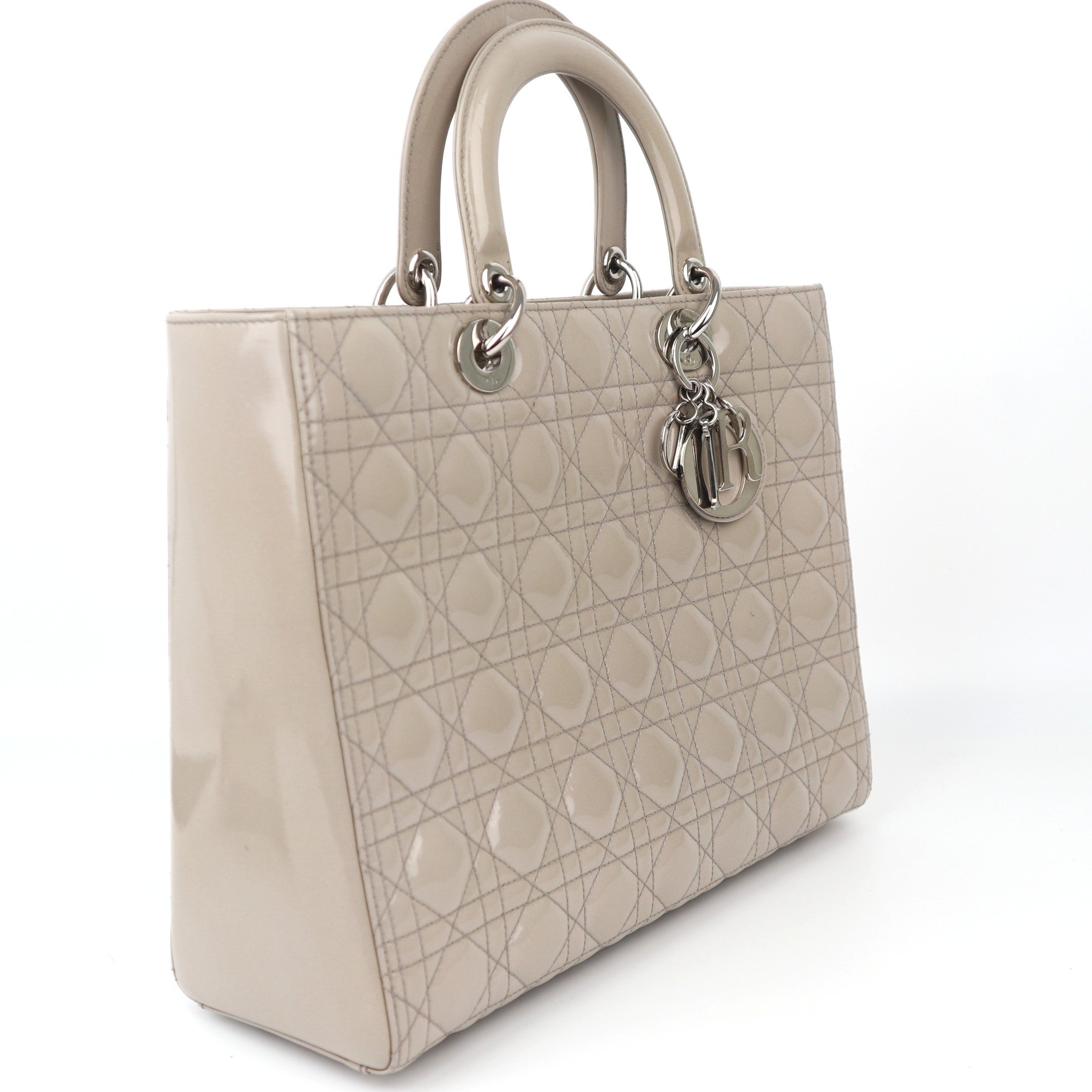 C1264 Dior Large Lady Dior Grey Patent Leather Bag-Pre Owned